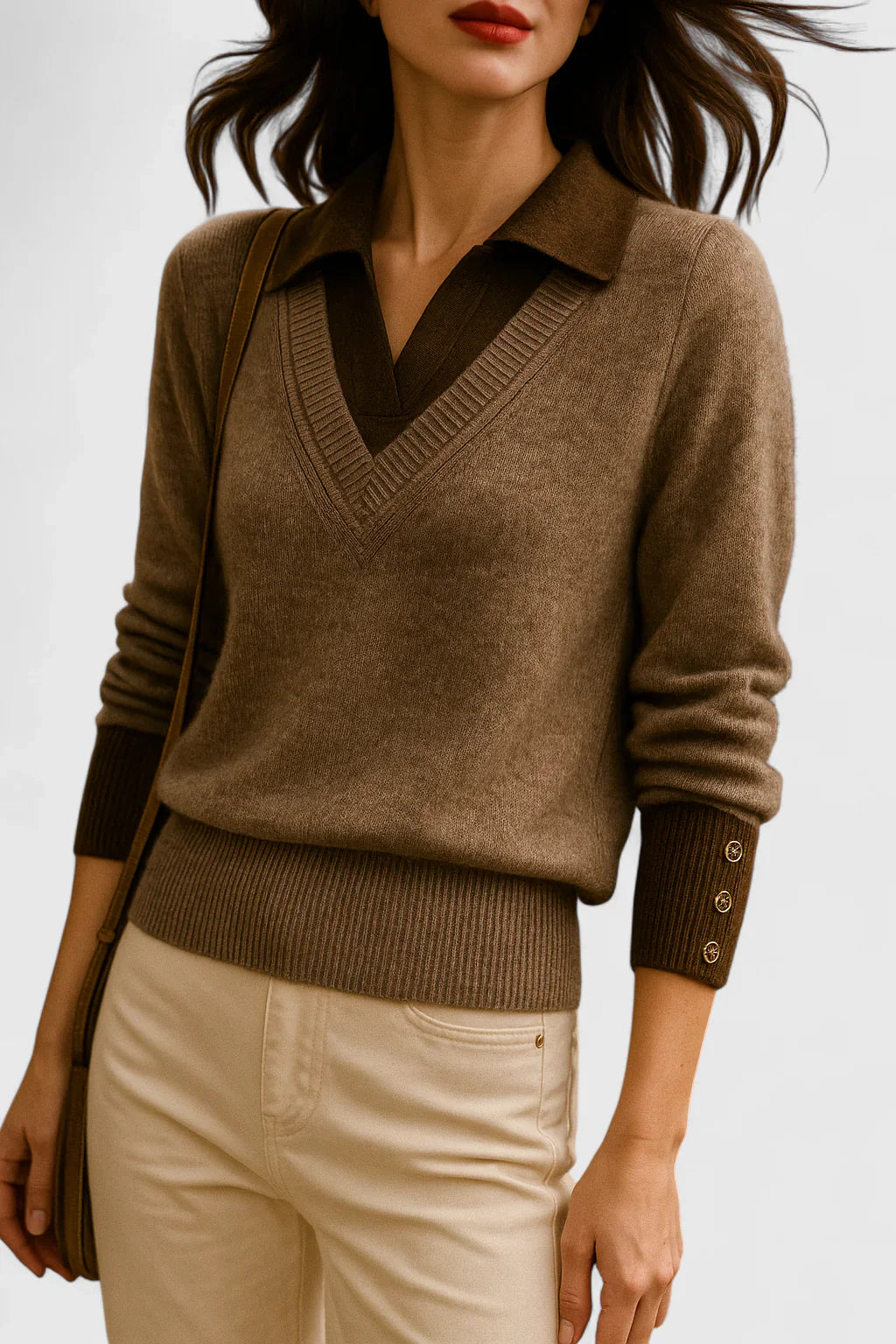 Hailey – Collared V Neck Knit Sweater