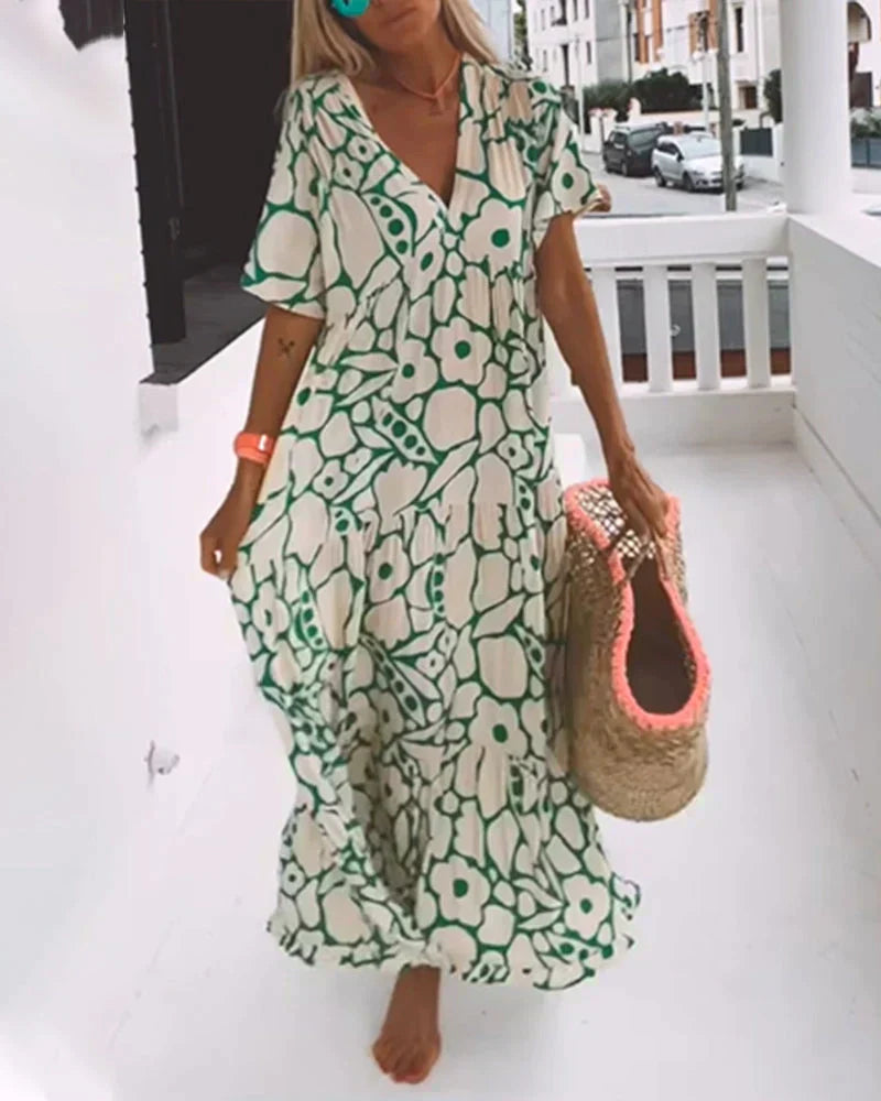 Matilda – Floral Print V Neck Summer Maxi Dress