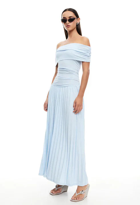 Amara – Off Shoulder Pleated Evening Maxi Dress