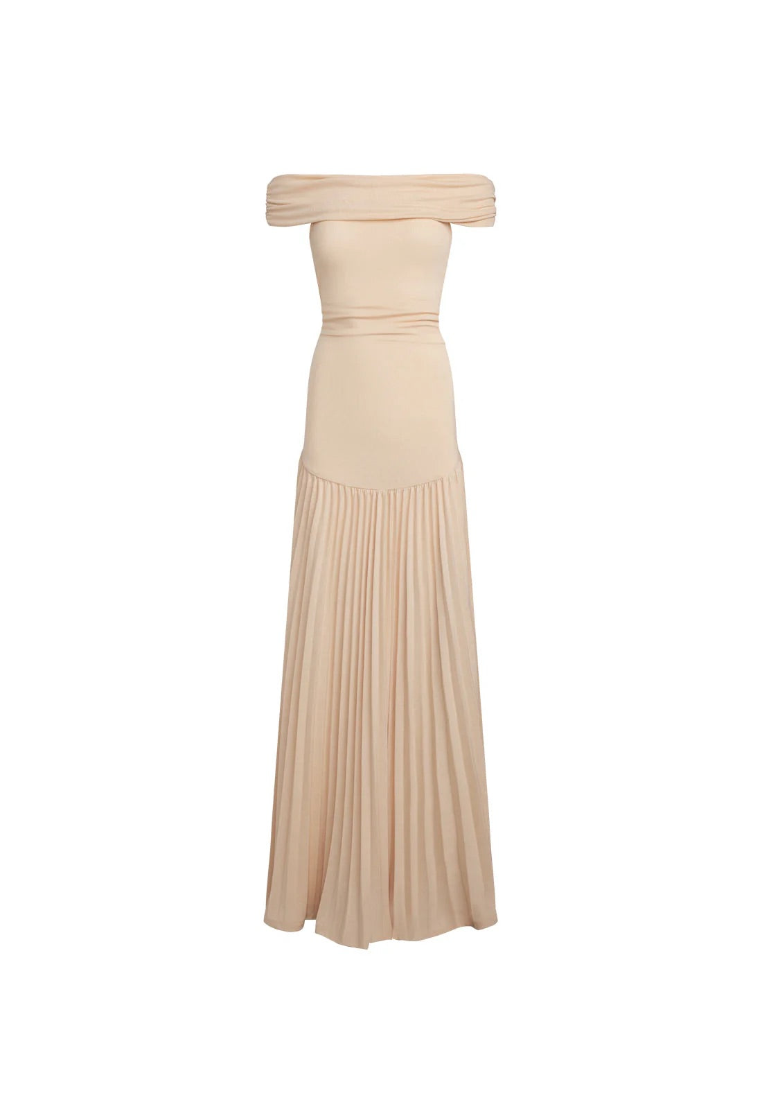 Amara – Off Shoulder Pleated Evening Maxi Dress
