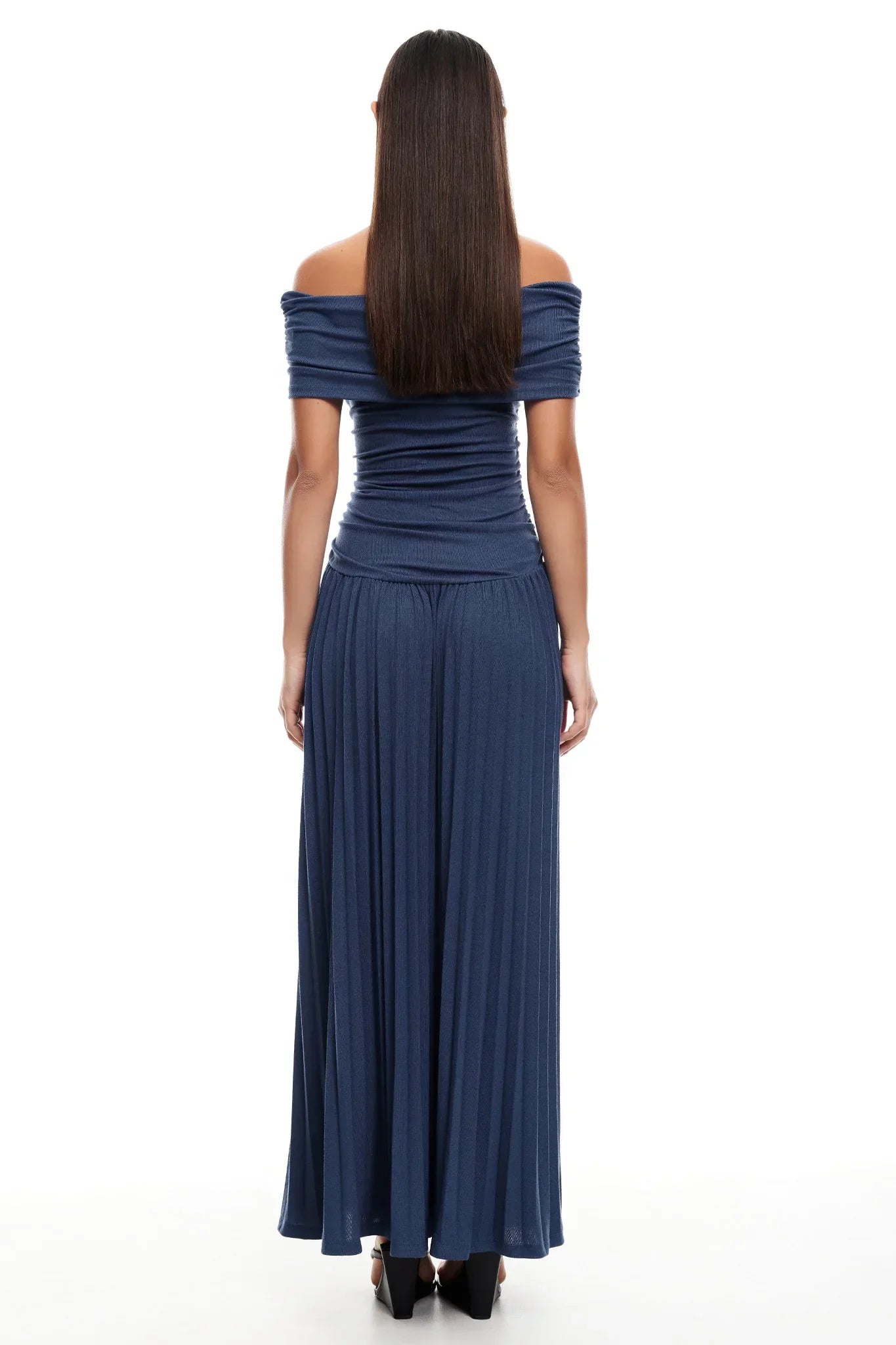 Amara – Off Shoulder Pleated Evening Maxi Dress