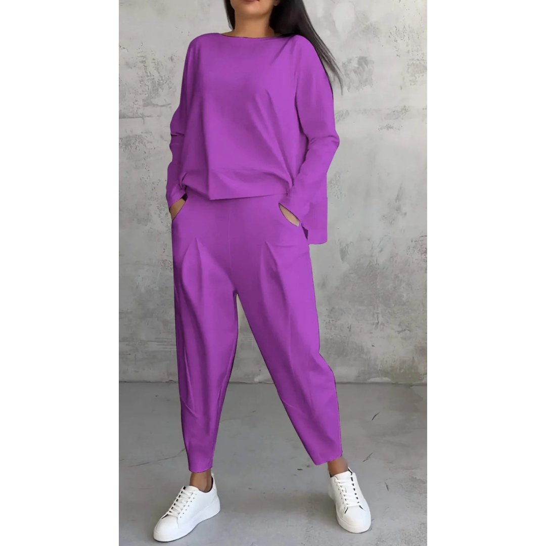 Sarah – Long Sleeve Top and Tapered Pants Lounge Set