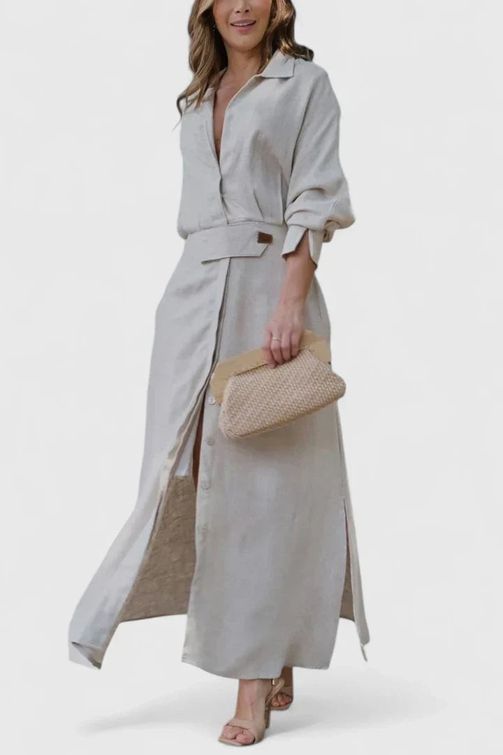 Bianca – Collared Long Sleeve Maxi Shirt Dress