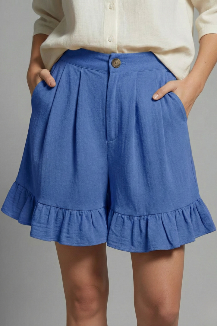 Camille – High Waisted Ruffle Hem Shorts