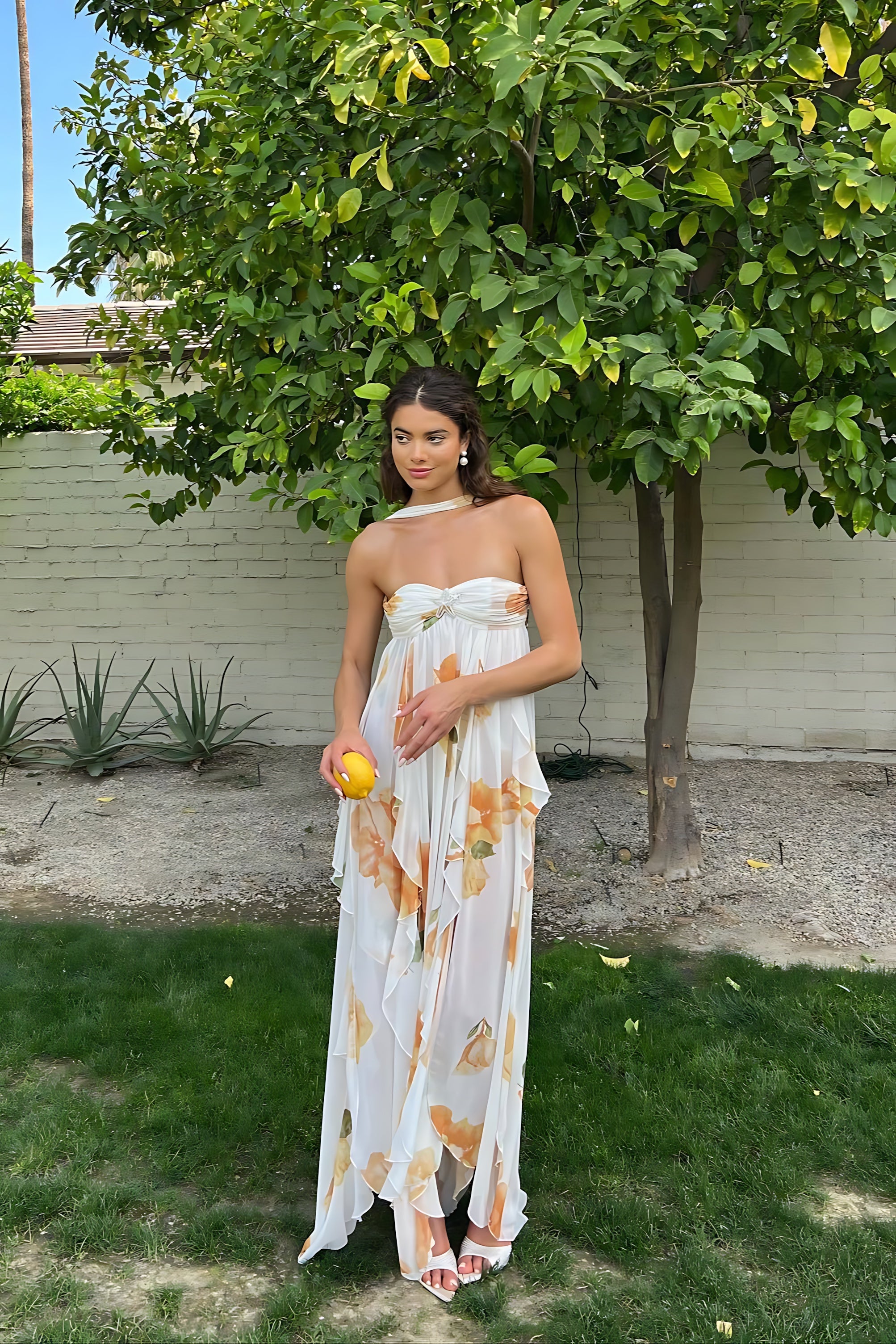 Ada – Floral Strapless Ruffle Summer Maxi Dress