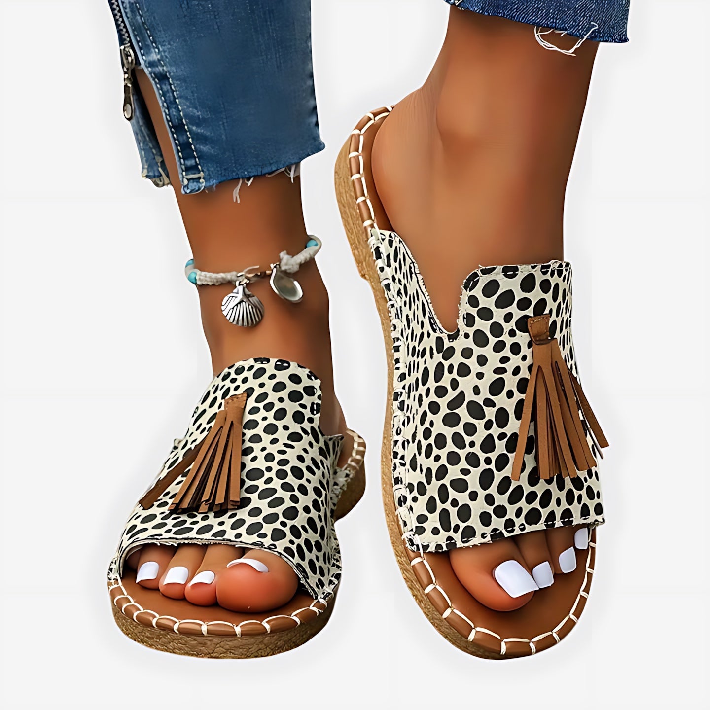 Adelaide – Boho Print Beaded Slide Sandals