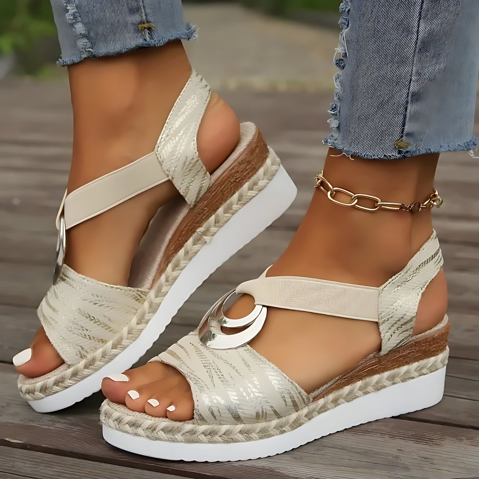 Ariana – Striped Criss Cross Espadrille Platform Sandals