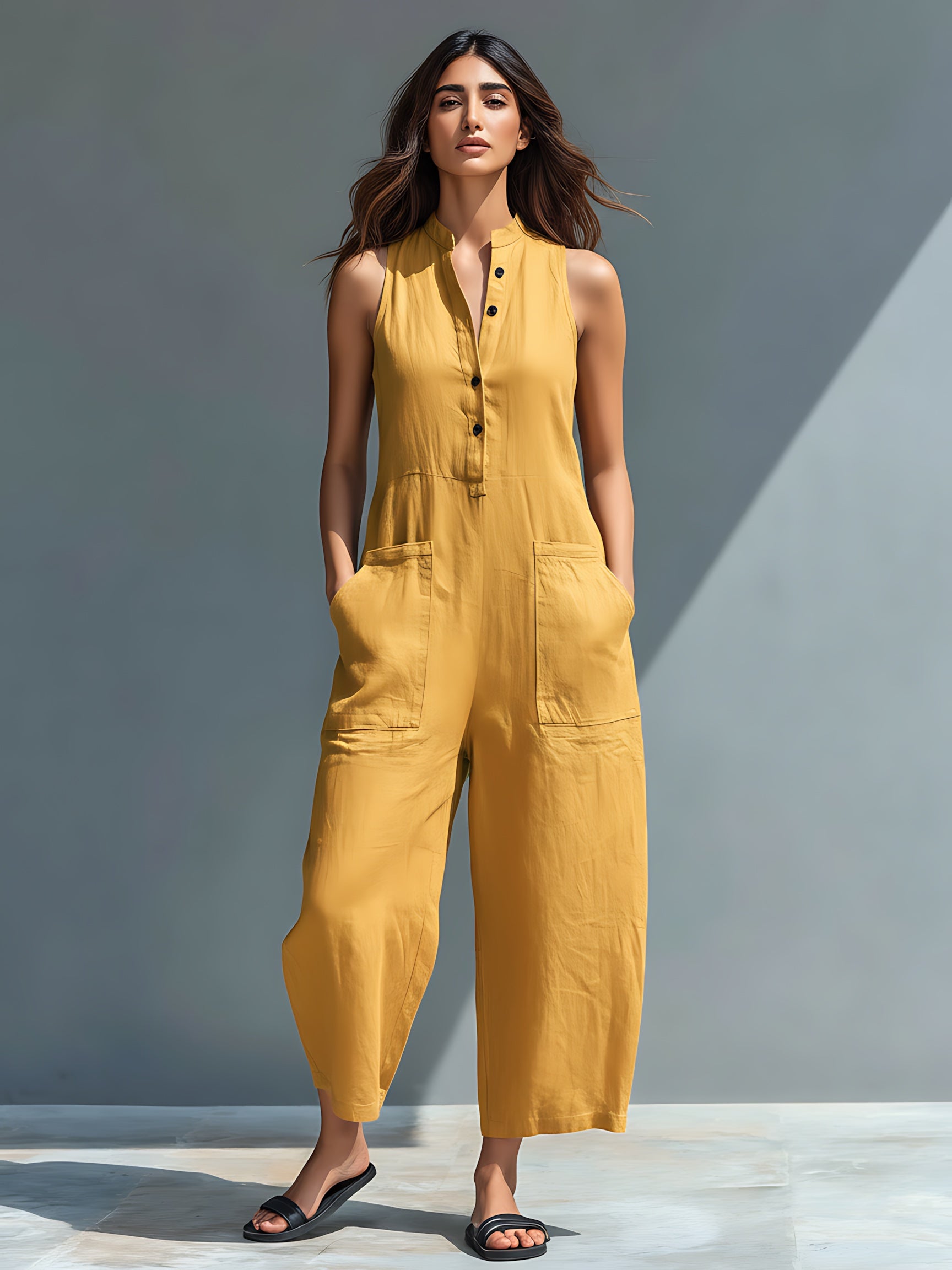 Arya – V Neck Tie Waist Barrel Leg Jumpsuit