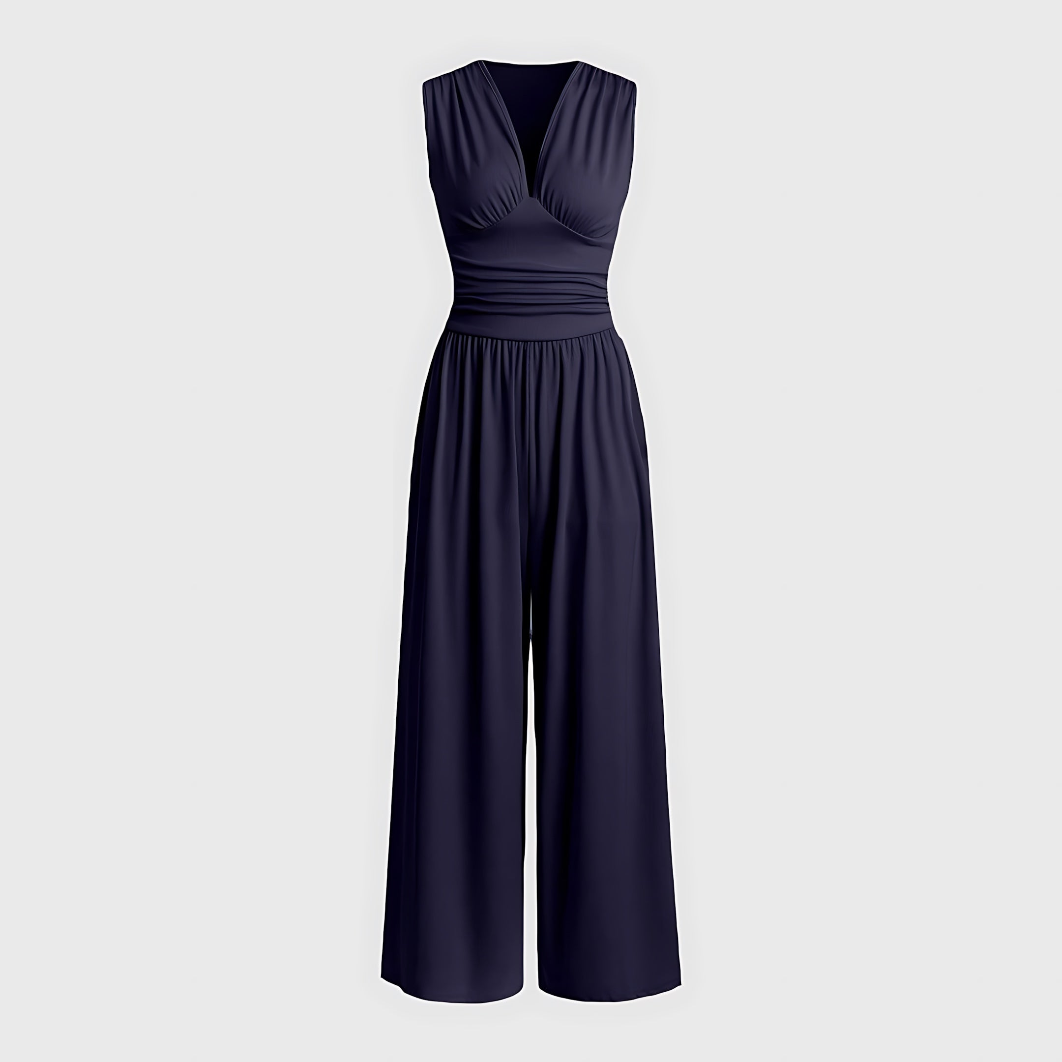 Avery – V Neck Pleated Wide Leg Jumpsuit