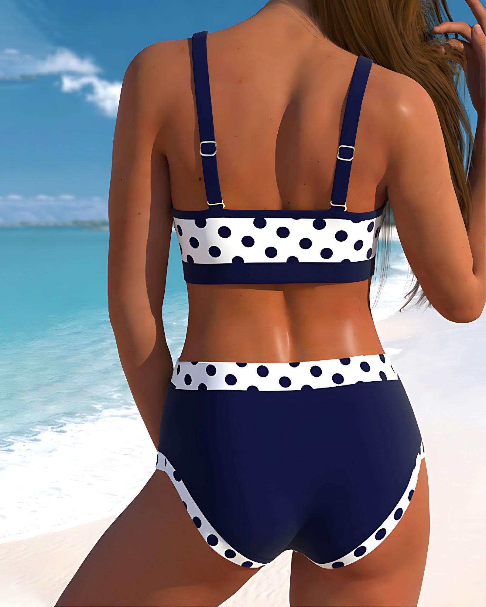 Bethany – Polka Dot Zip Front High Waist Bikini Set