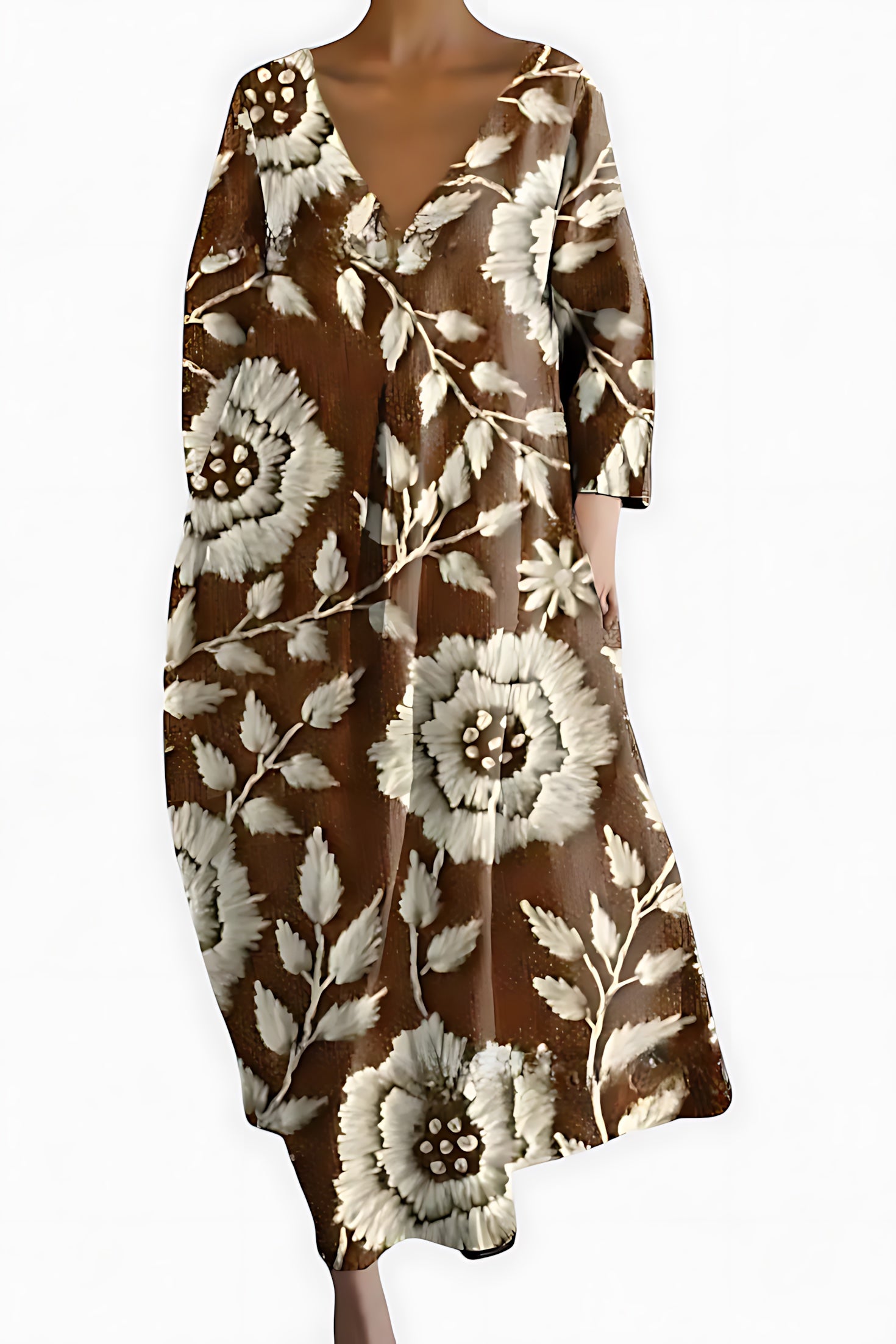 Caroline – Abstract Print V Neck Flowy Midi Dress