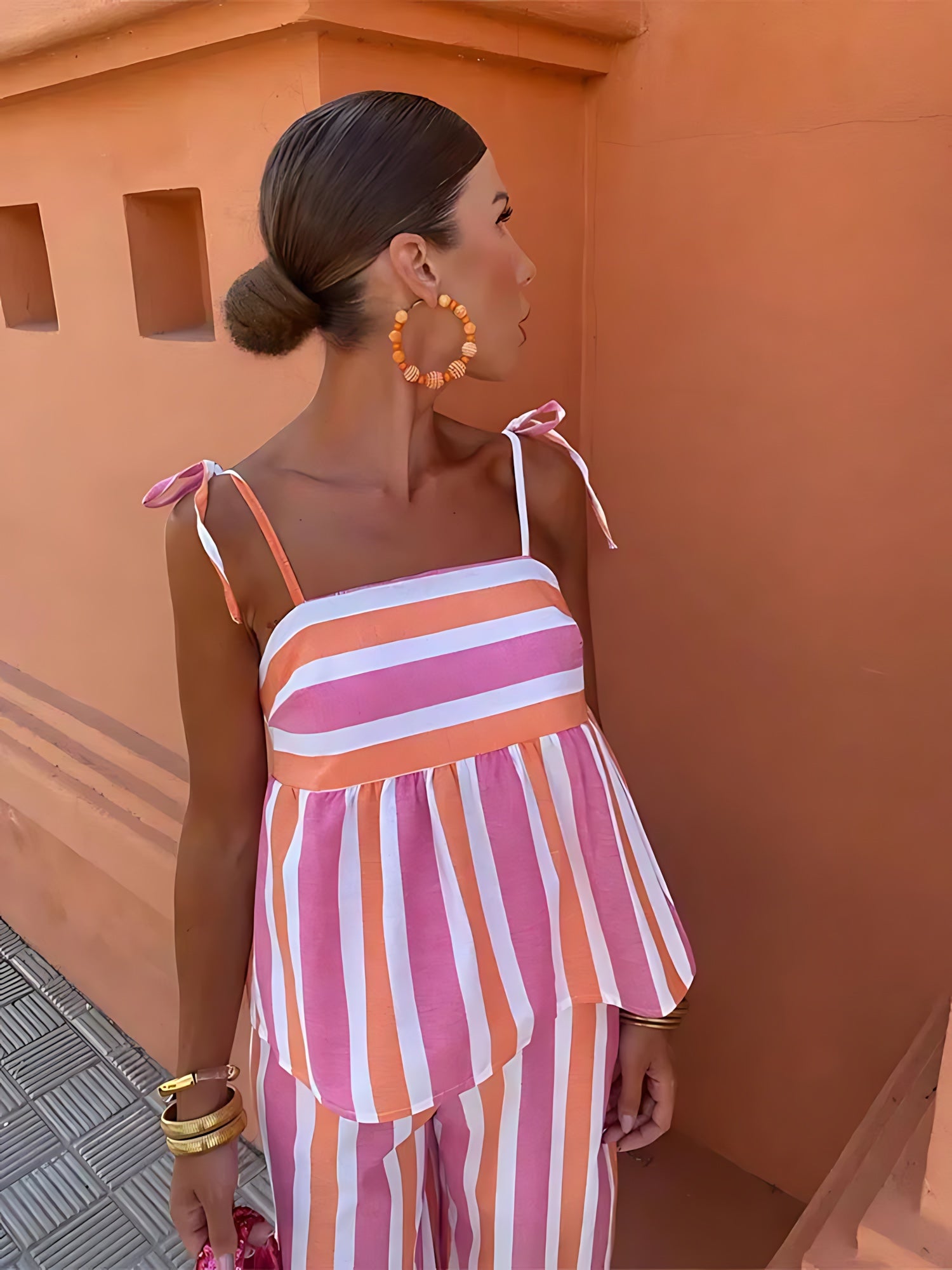 Caroline – Striped Cami Top and Wide Leg Pants Set