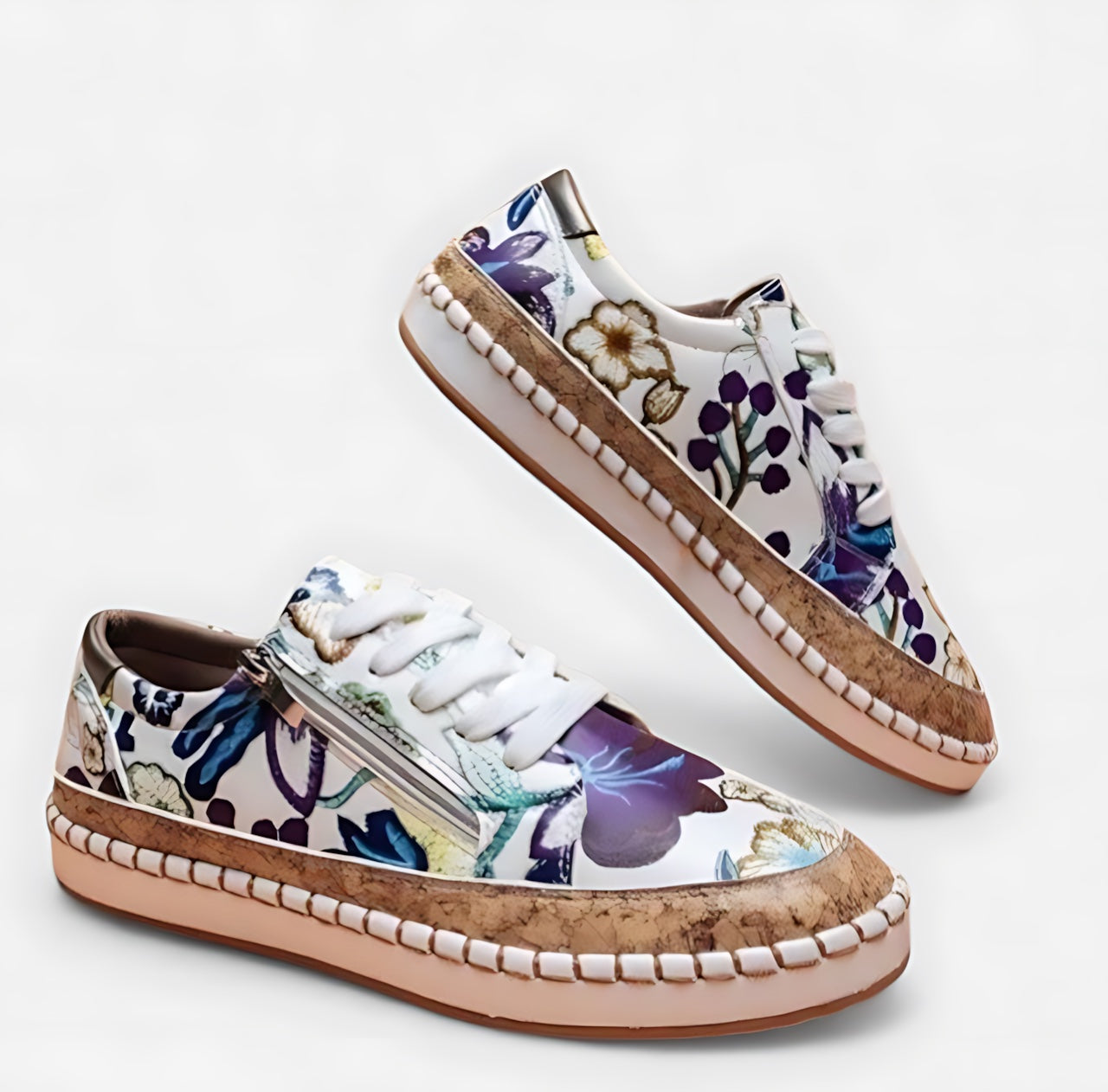 Celeste – Floral Print Cork Sole Platform Sneakers
