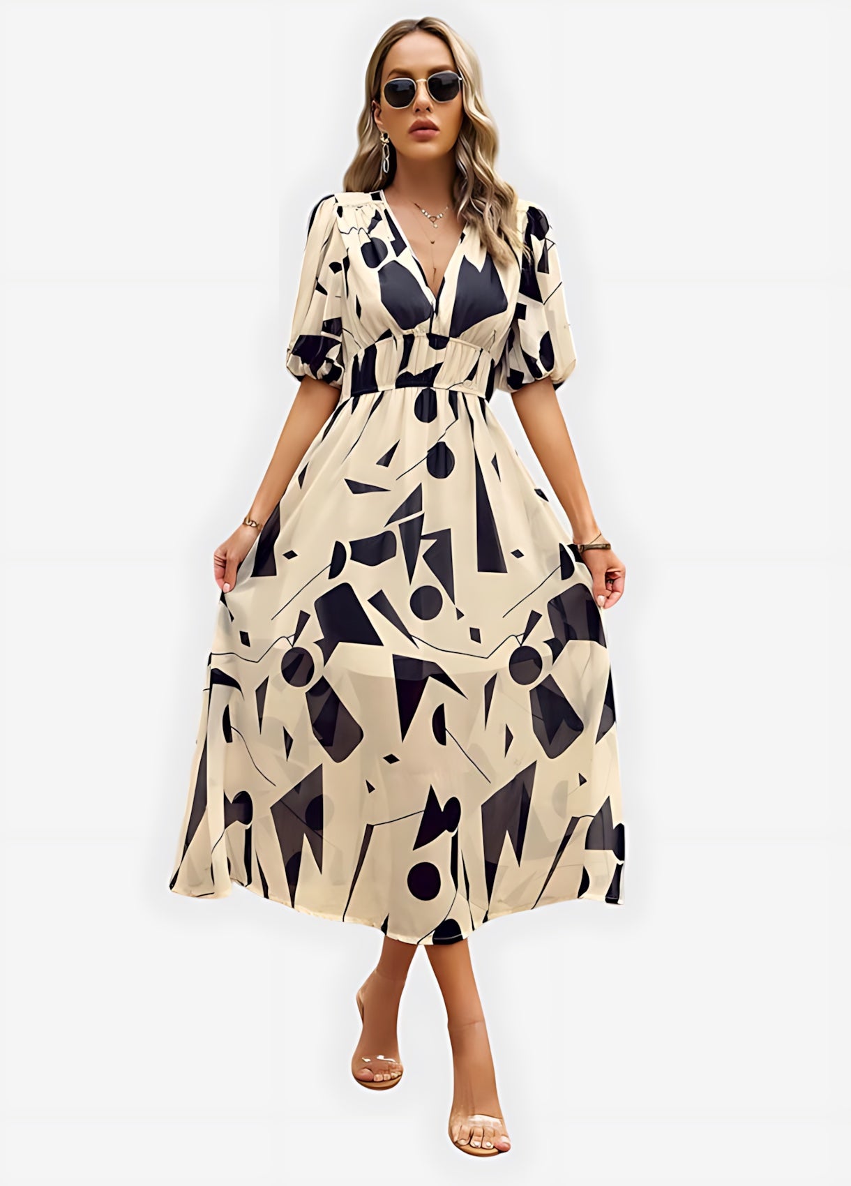 Chloe – Floral Print Puff Sleeve Wrap Midi Dress