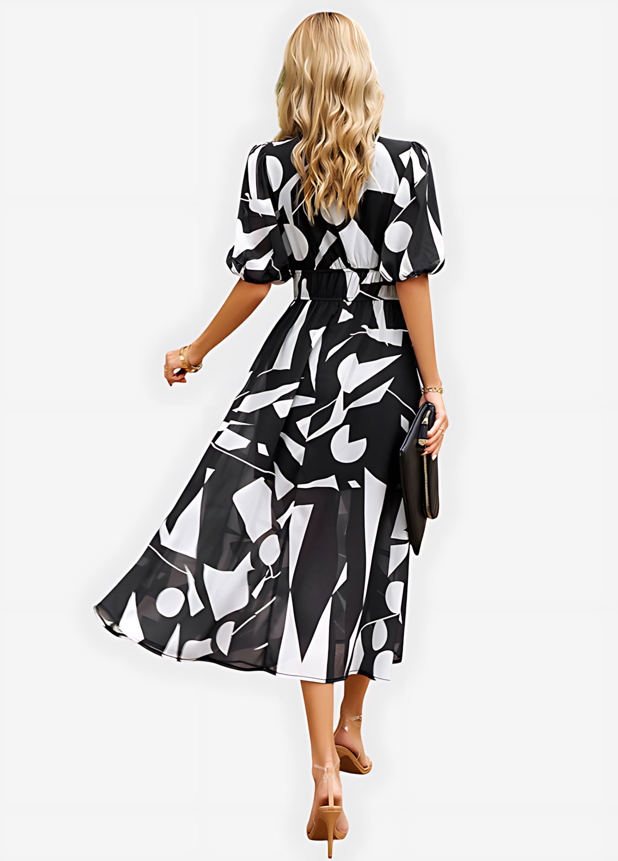 Chloe – Floral Print Puff Sleeve Wrap Midi Dress