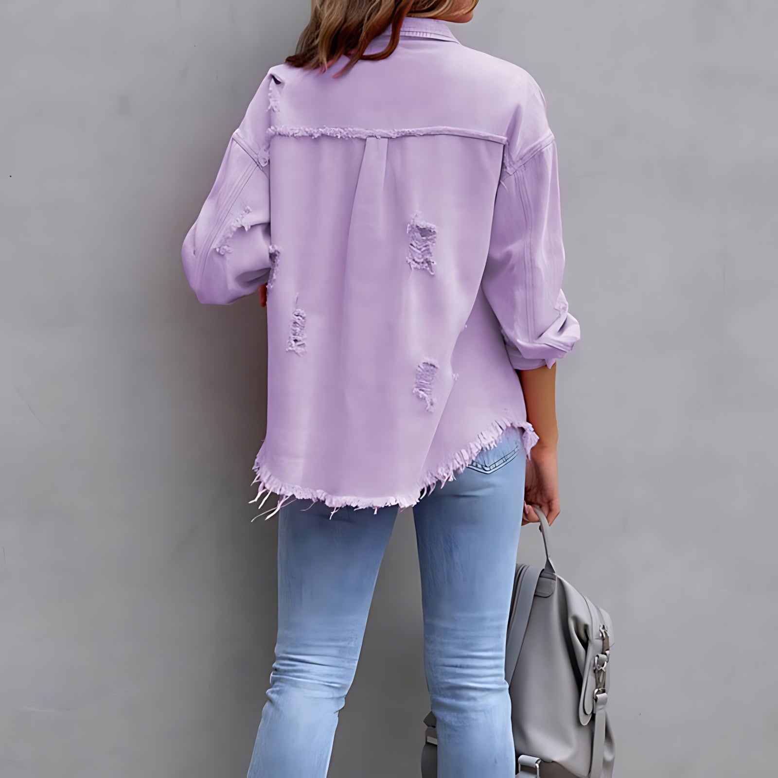 Chloe – Oversized Distressed Denim Jacket