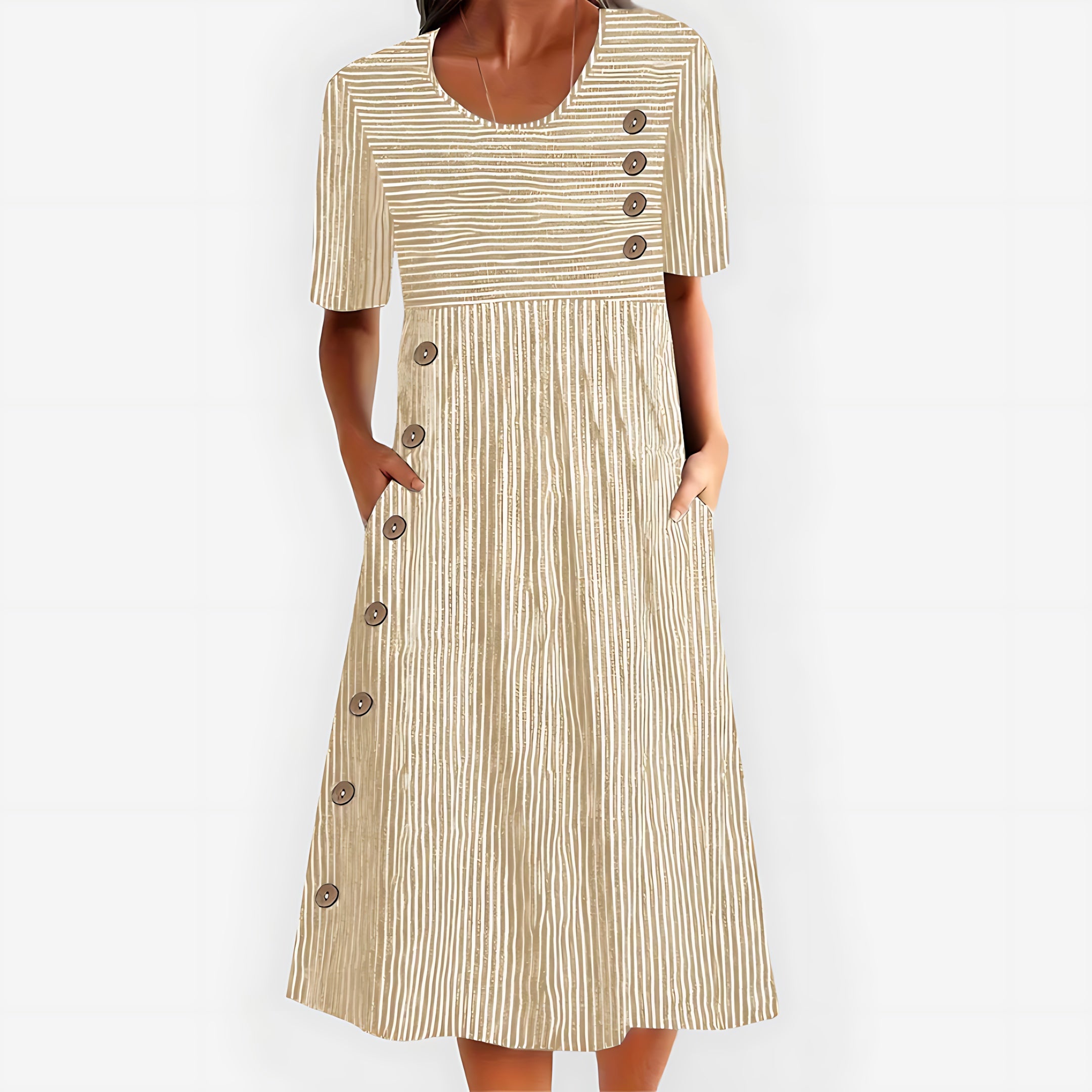 Claire – Pleated Front Scoop Neck A Line Midi Dress