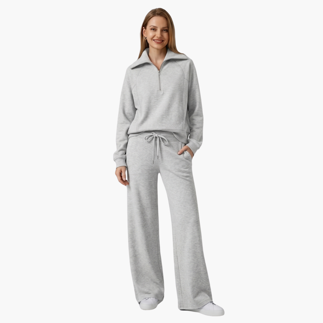 Beatrice – Half Zip Top And Wide Leg Pants Lounge Two Piece Set
