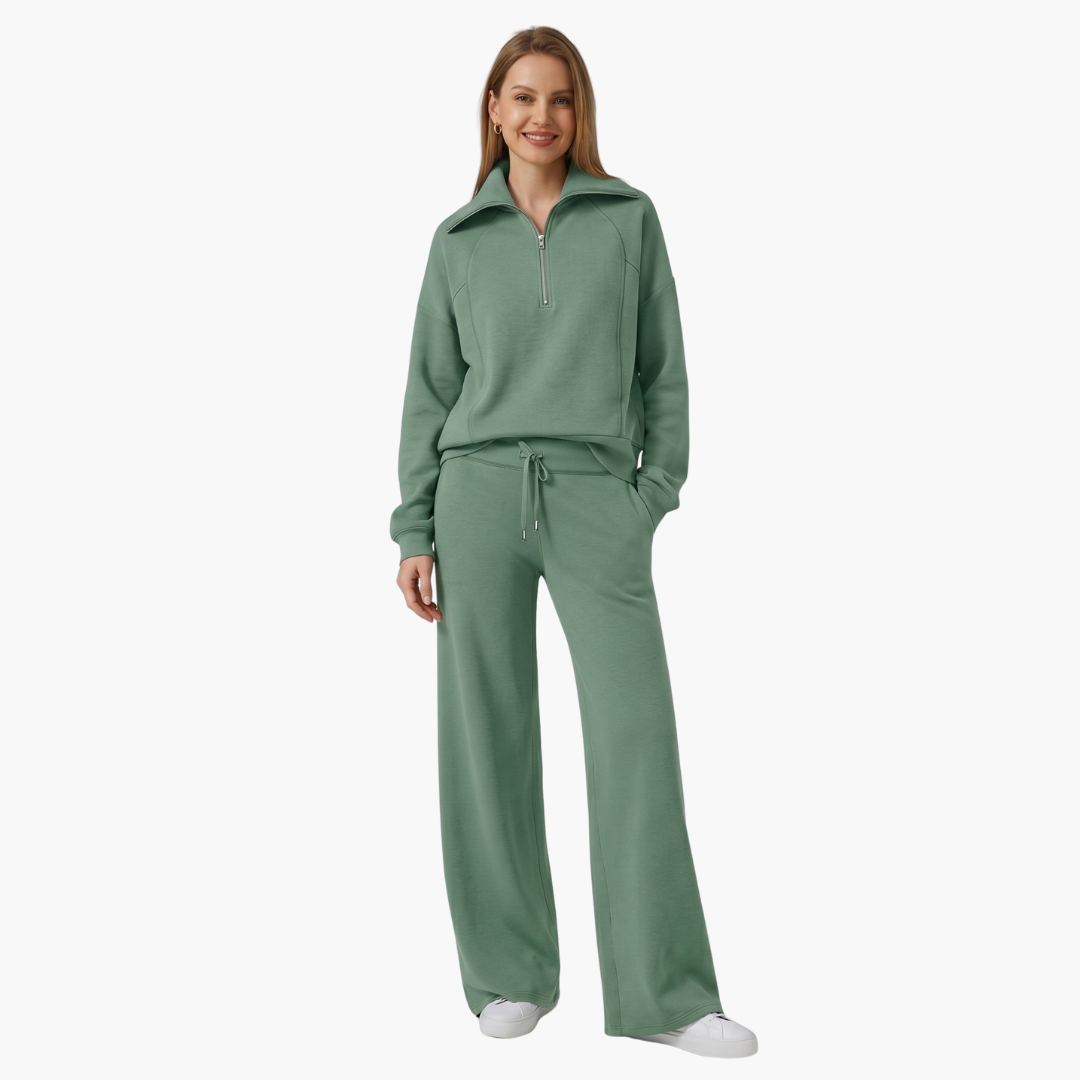 Beatrice – Half Zip Top And Wide Leg Pants Lounge Two Piece Set