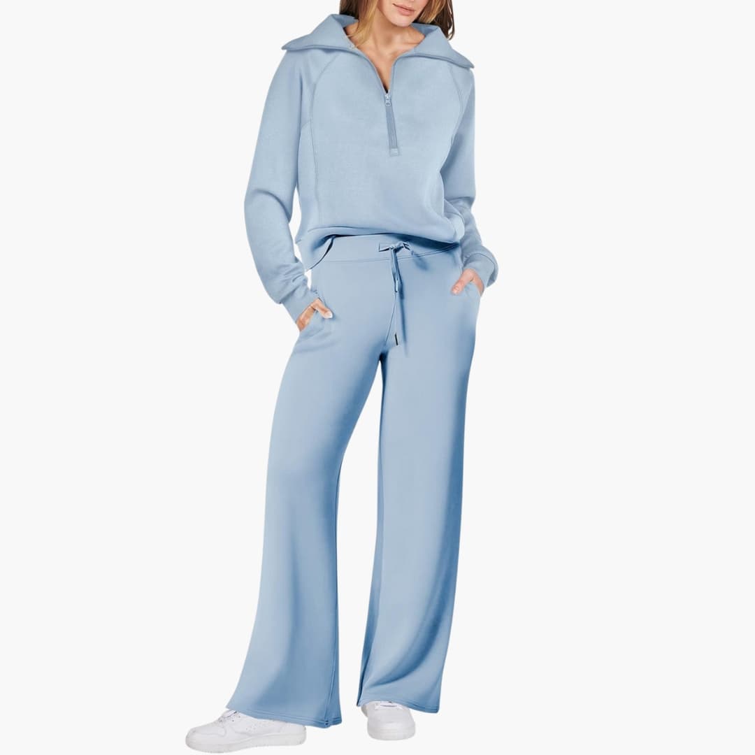 Beatrice – Half Zip Top And Wide Leg Pants Lounge Two Piece Set