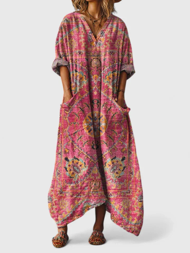 Adalynn – Boho Print Kimono Sleeve Kaftan Maxi Dress