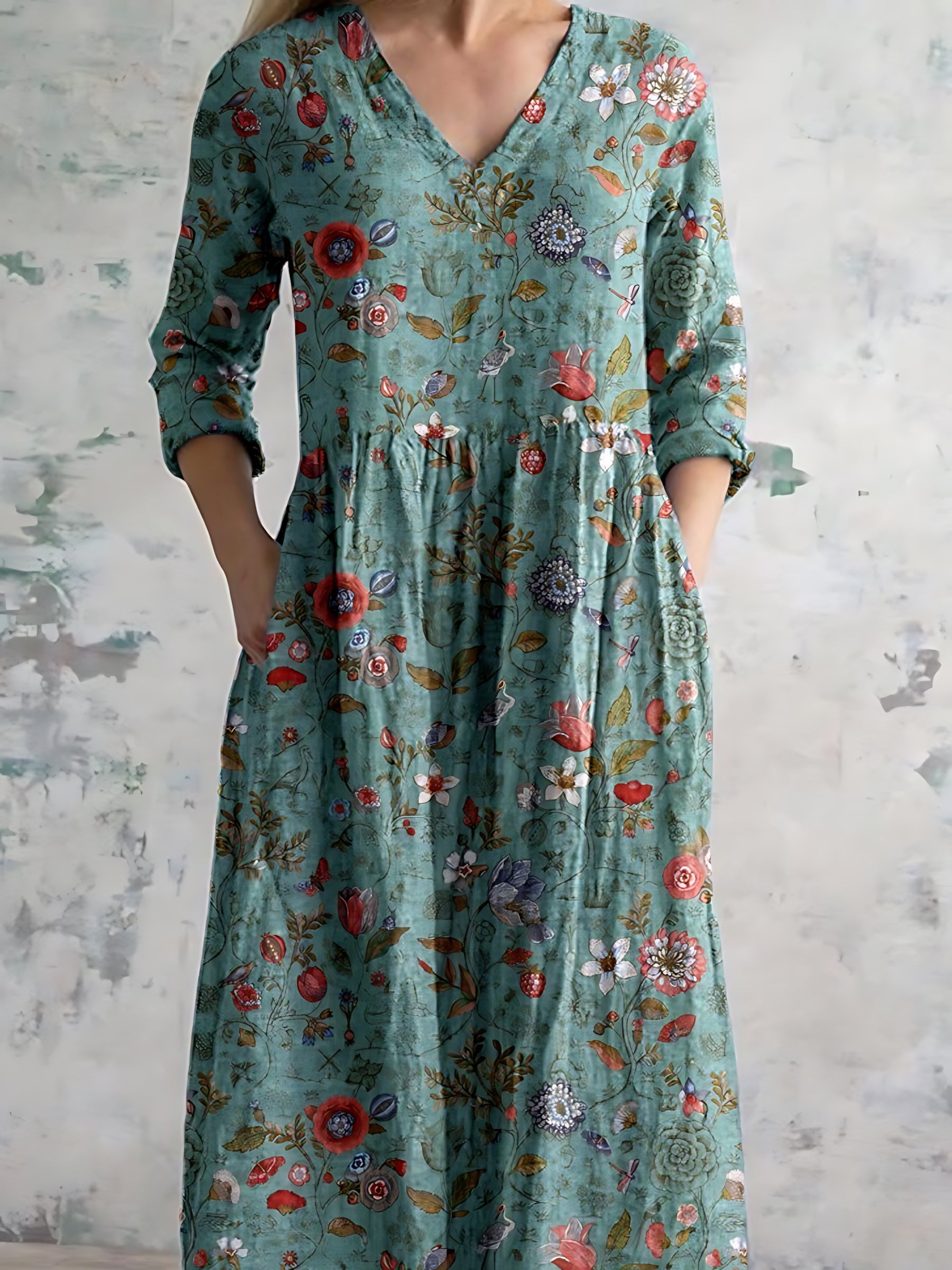 Ella – Ditsy Floral V Neck Boho Maxi Dress