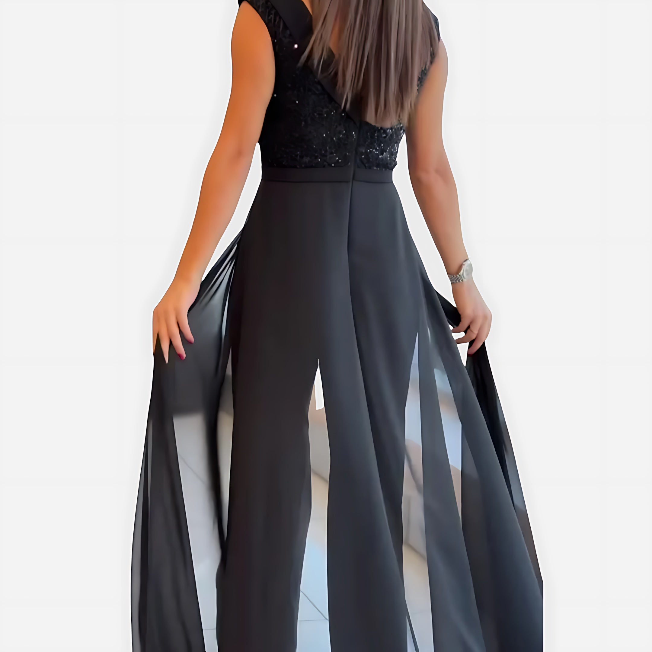 Ella – Sequin Lace Wide Leg Evening Jumpsuit