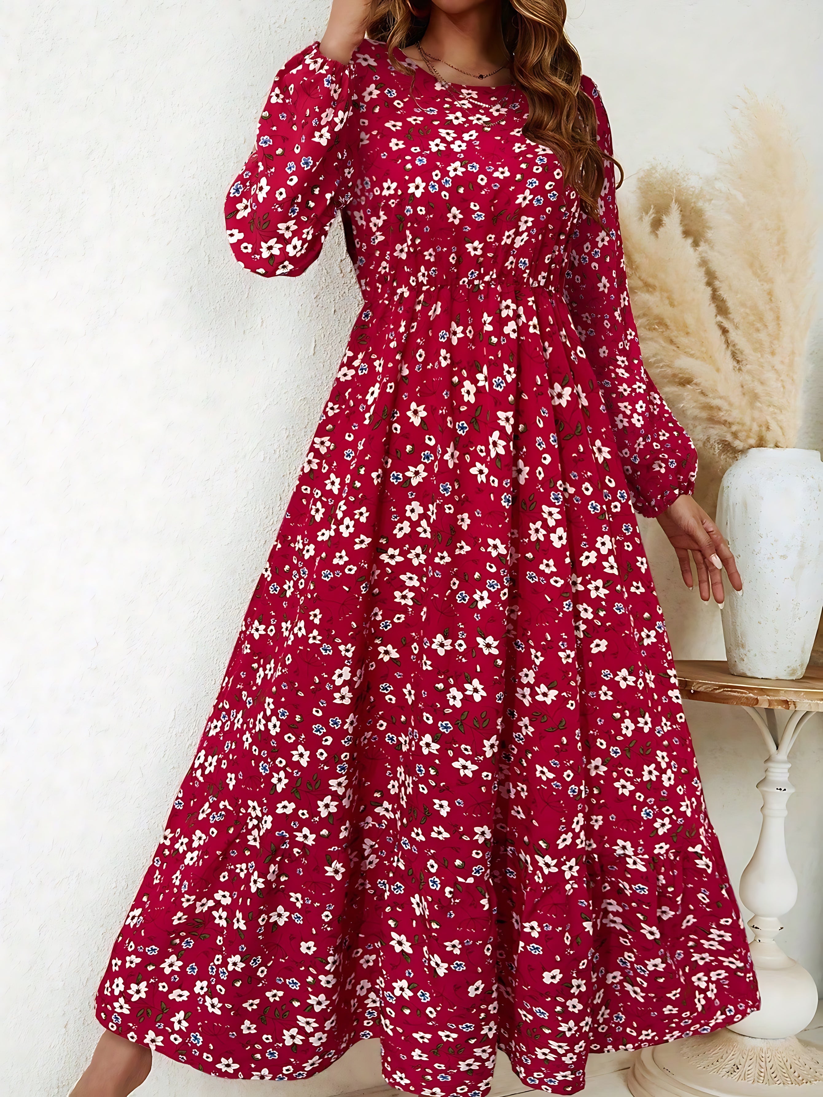 Emily – Floral Print Bishop Sleeve V Neck Maxi Dress