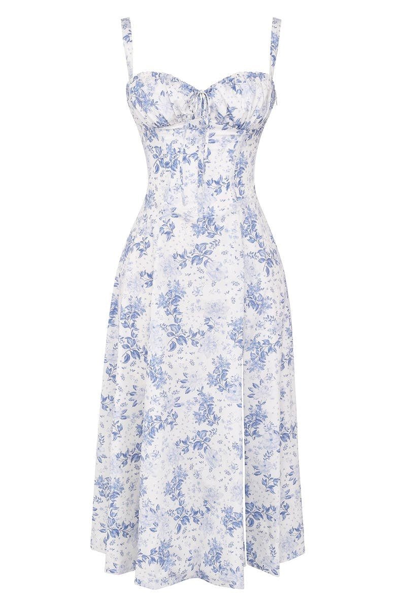 Amber – Floral Corset Sweetheart Cocktail Midi Dress