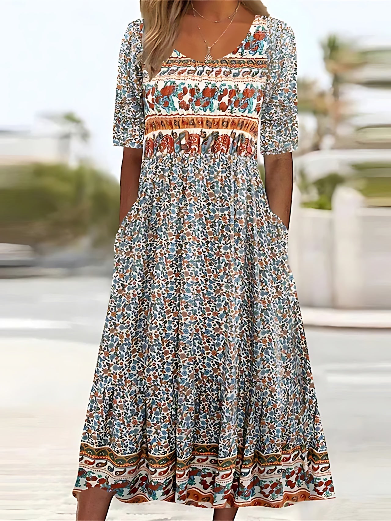 Frances – Boho Print Smocked Tiered Maxi Dress