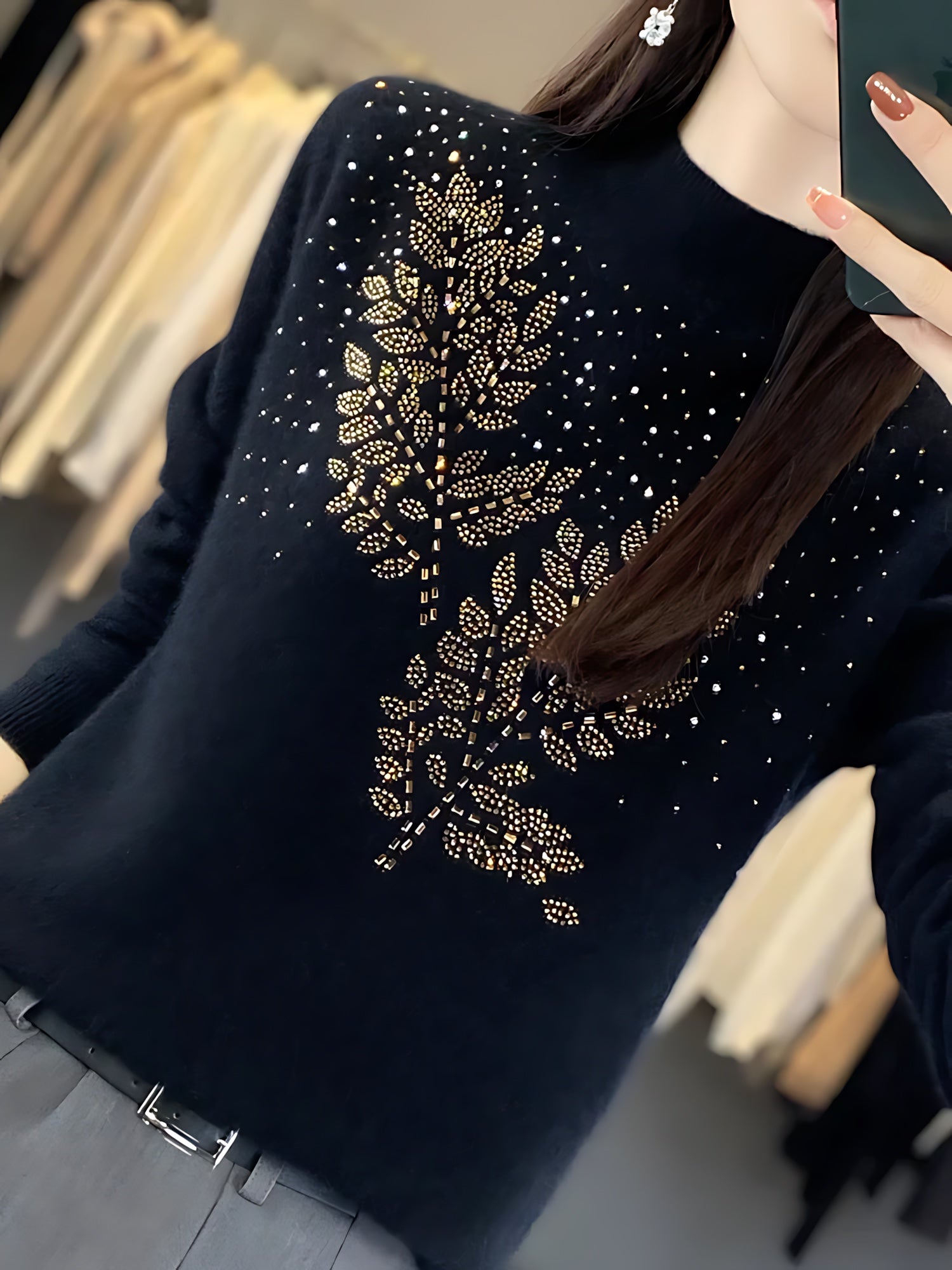 Frances – Embellished Mock Neck Knit Sweater