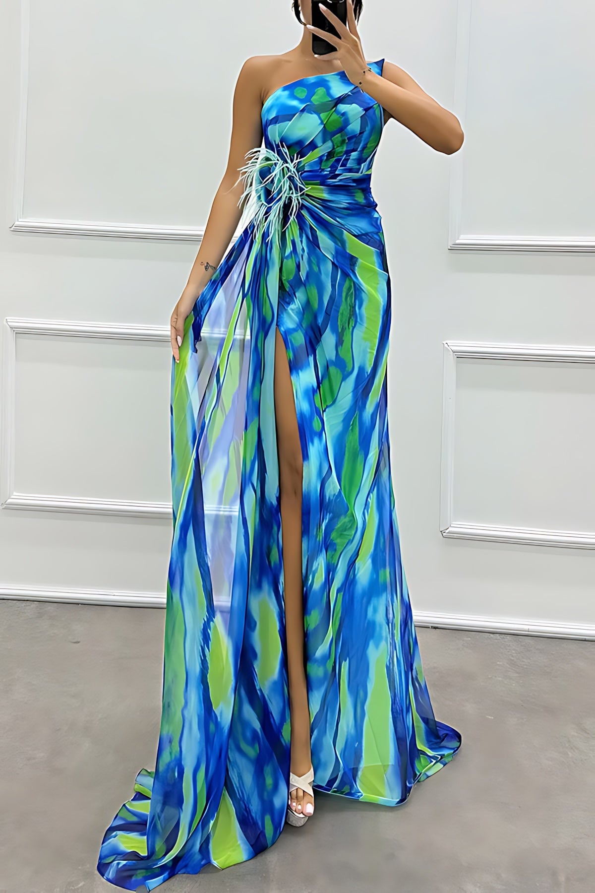 Grace – Chiffon One Shoulder Evening Maxi Dress