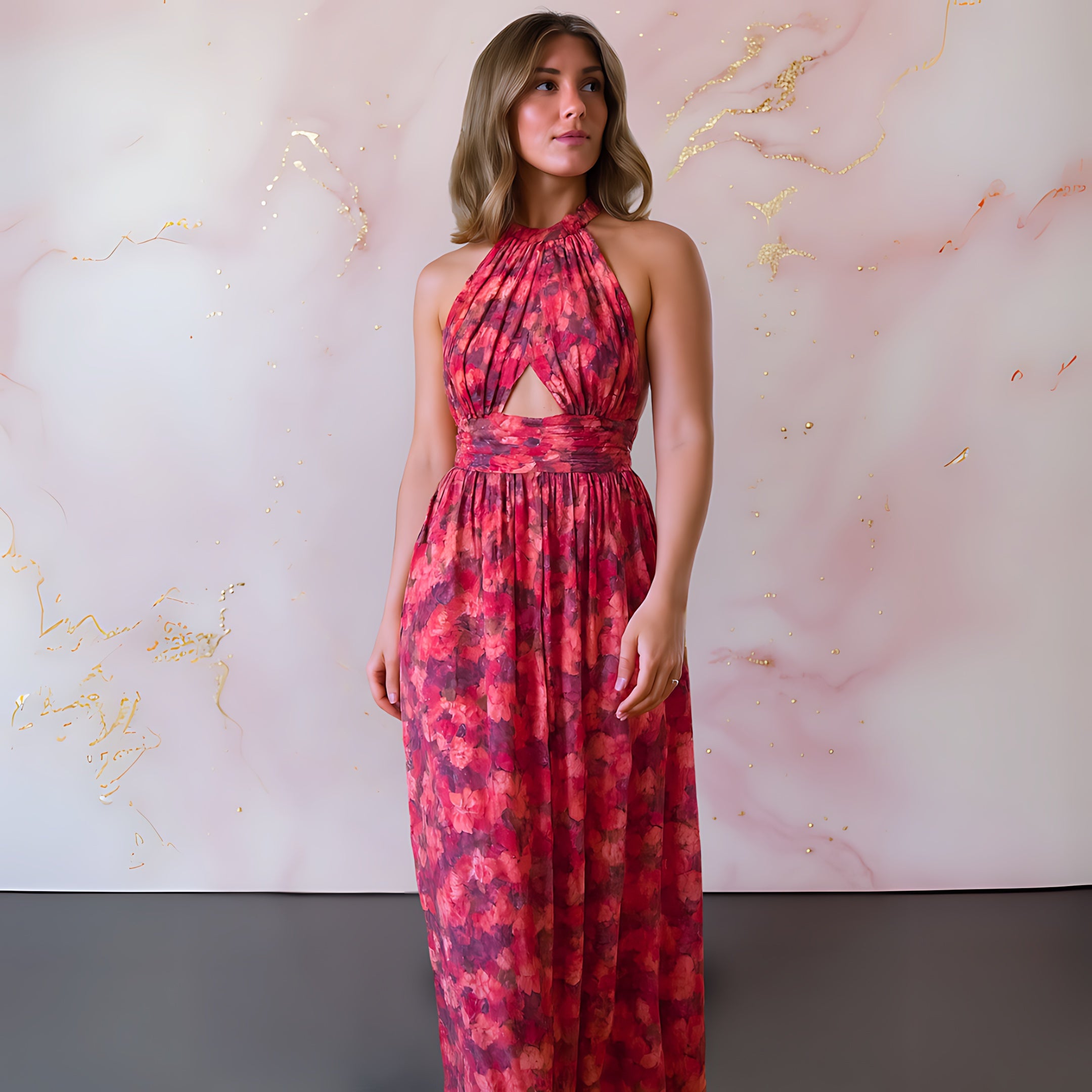 Hope – Floral Halter Slit Evening Maxi Dress