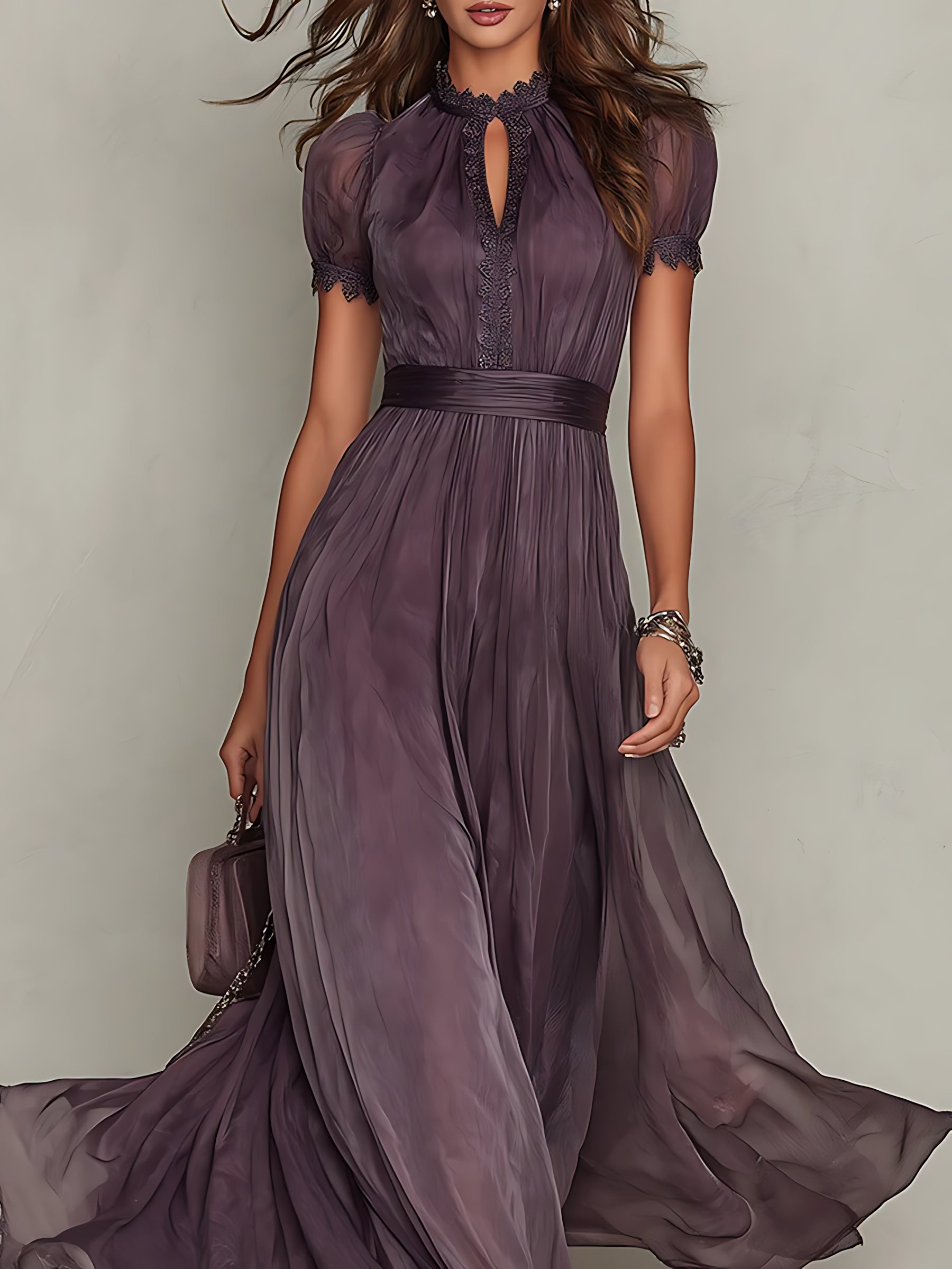 Hope – Keyhole Neck Puff Sleeve Flowy Maxi Dress