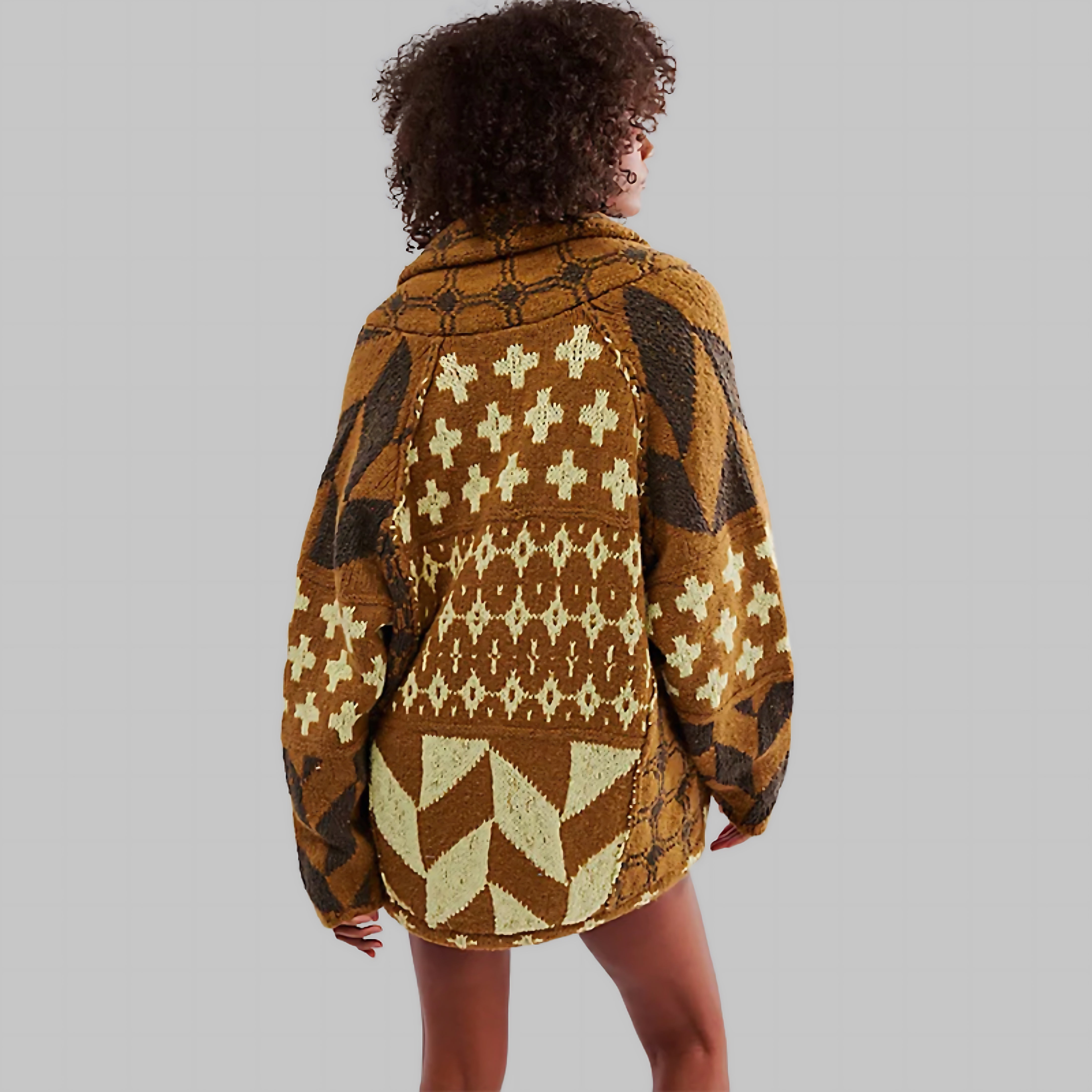 Iris – Geometric Print Open Front Knit Cardigan