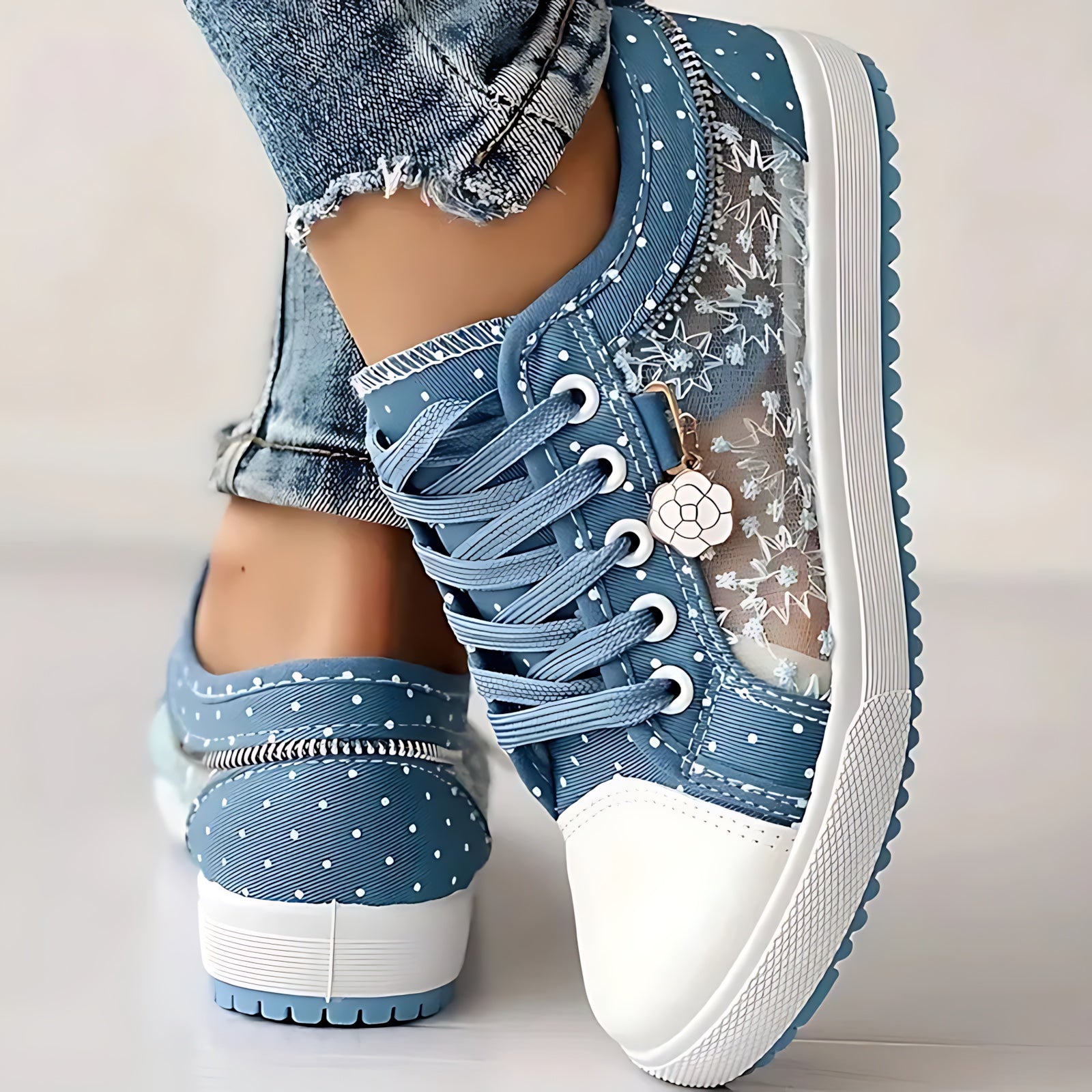 Juliette – Rhinestone Denim Lace Up Sneakers
