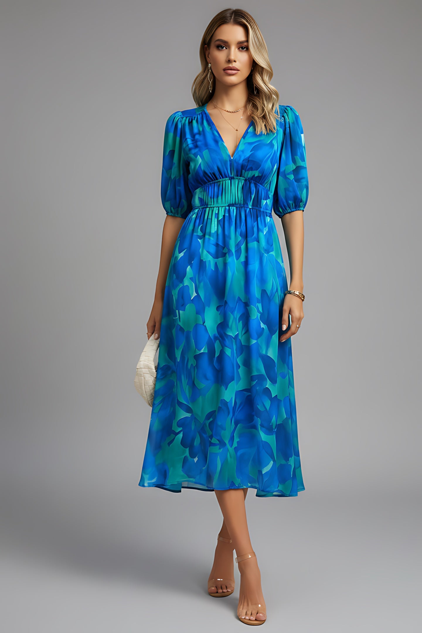 Kinsley – Floral V Neck Puff Sleeve Maxi Dress