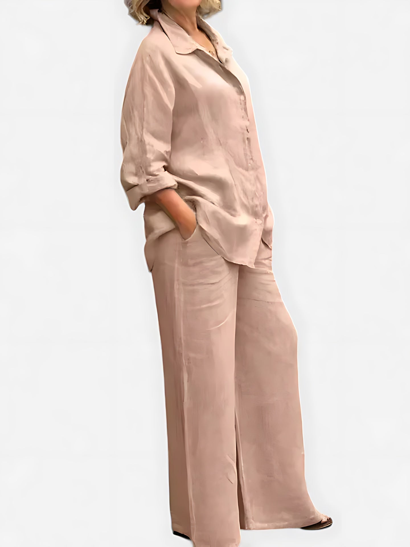 Luna – Pleated Button Up Shirt and Wide Leg Pants Set