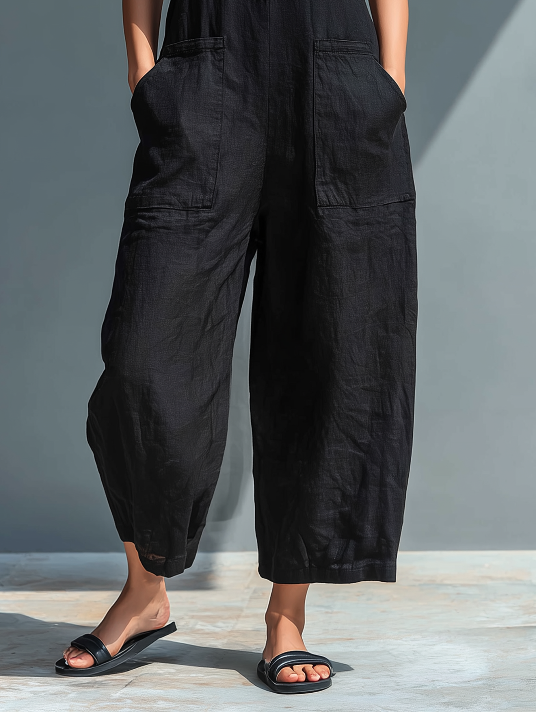 Arya – V Neck Tie Waist Barrel Leg Jumpsuit