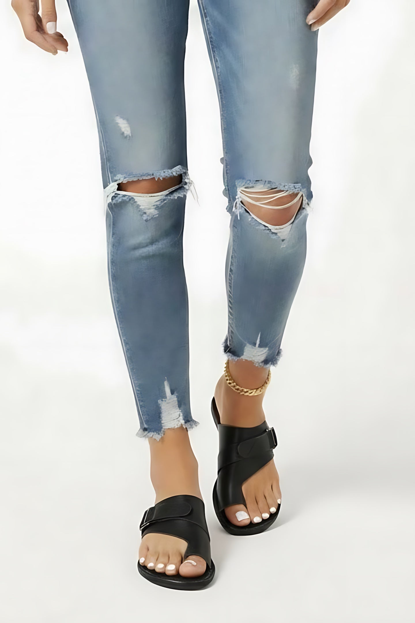 Maggie – Toe Loop Crossover Flat Slide Sandals