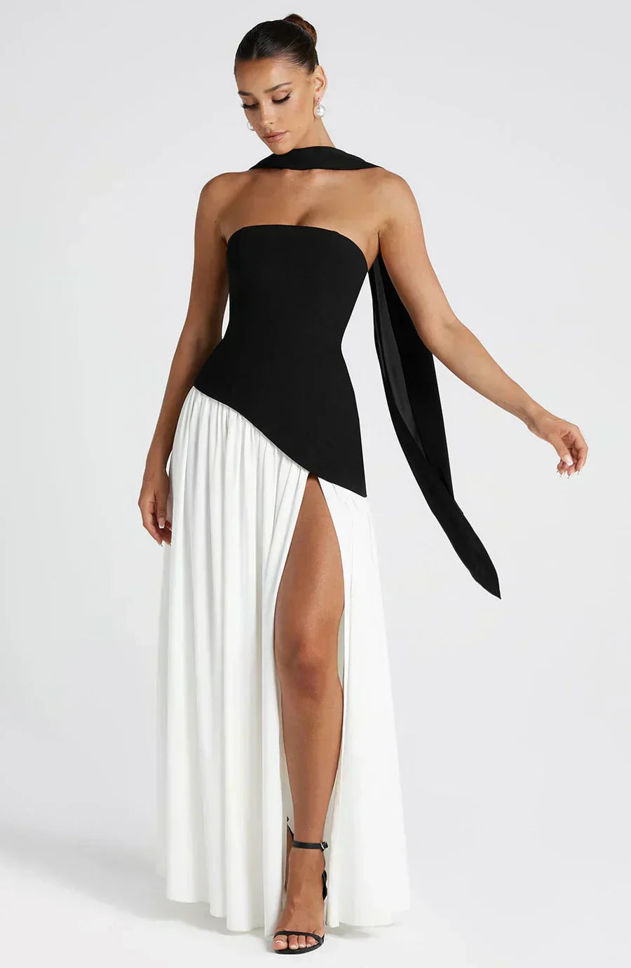 Penelope – Strapless Asymmetric Wedding Guest Maxi Dress