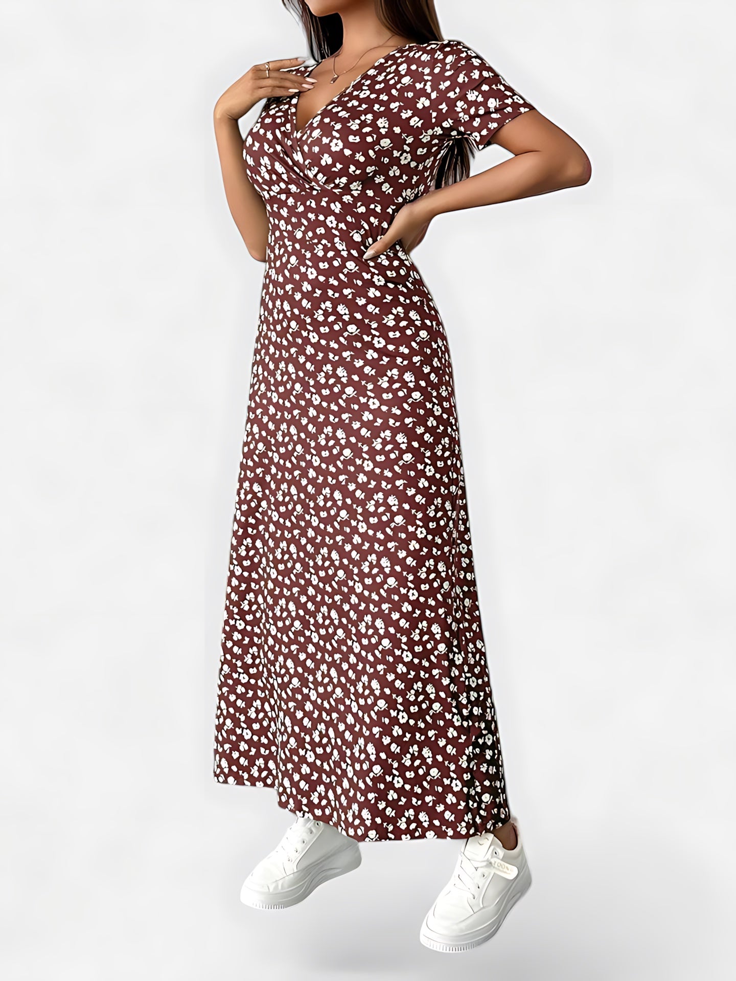 Millie – Ditsy Floral V Neck Short Sleeve Maxi Dress