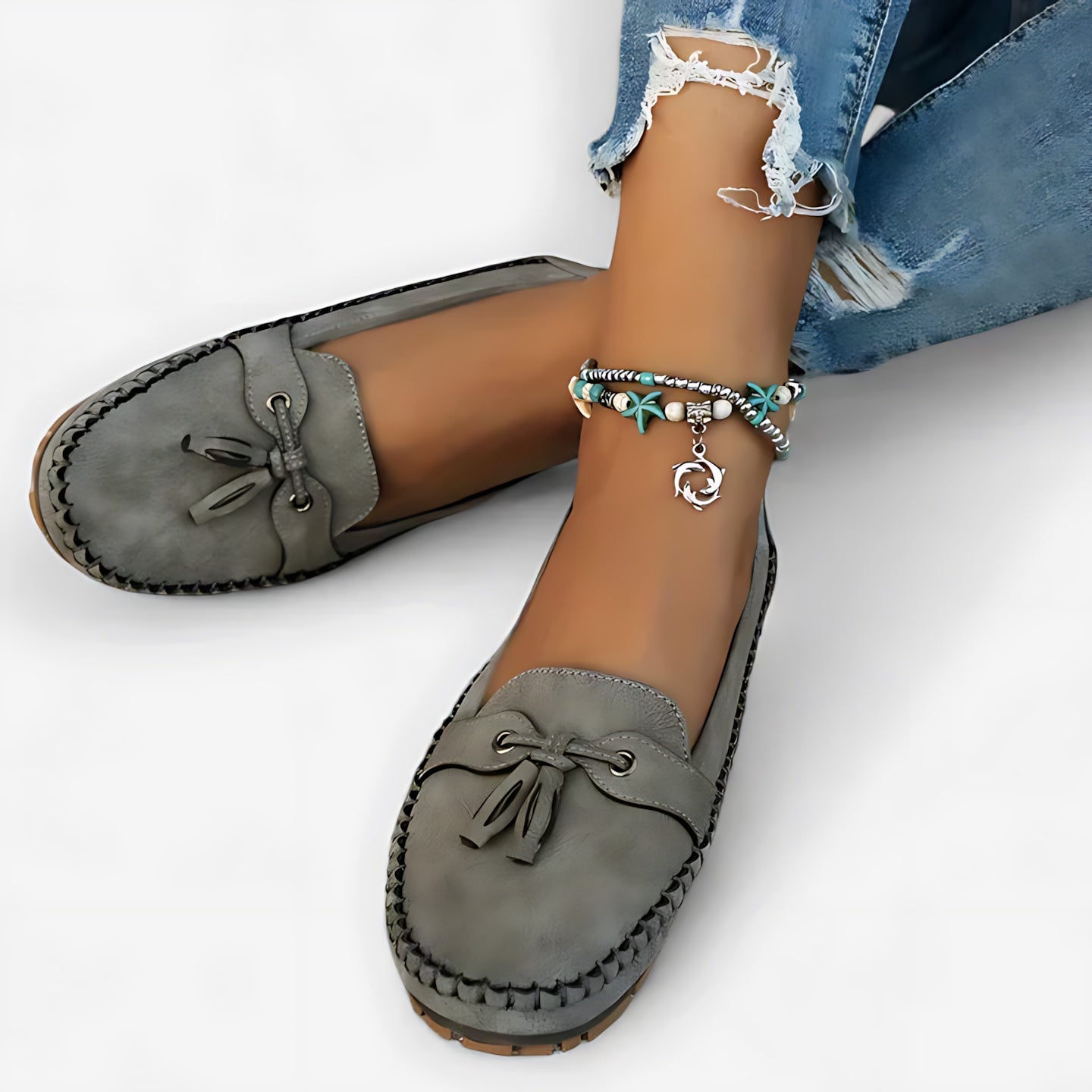 Nadia – Suede Bow Moccasin Loafers