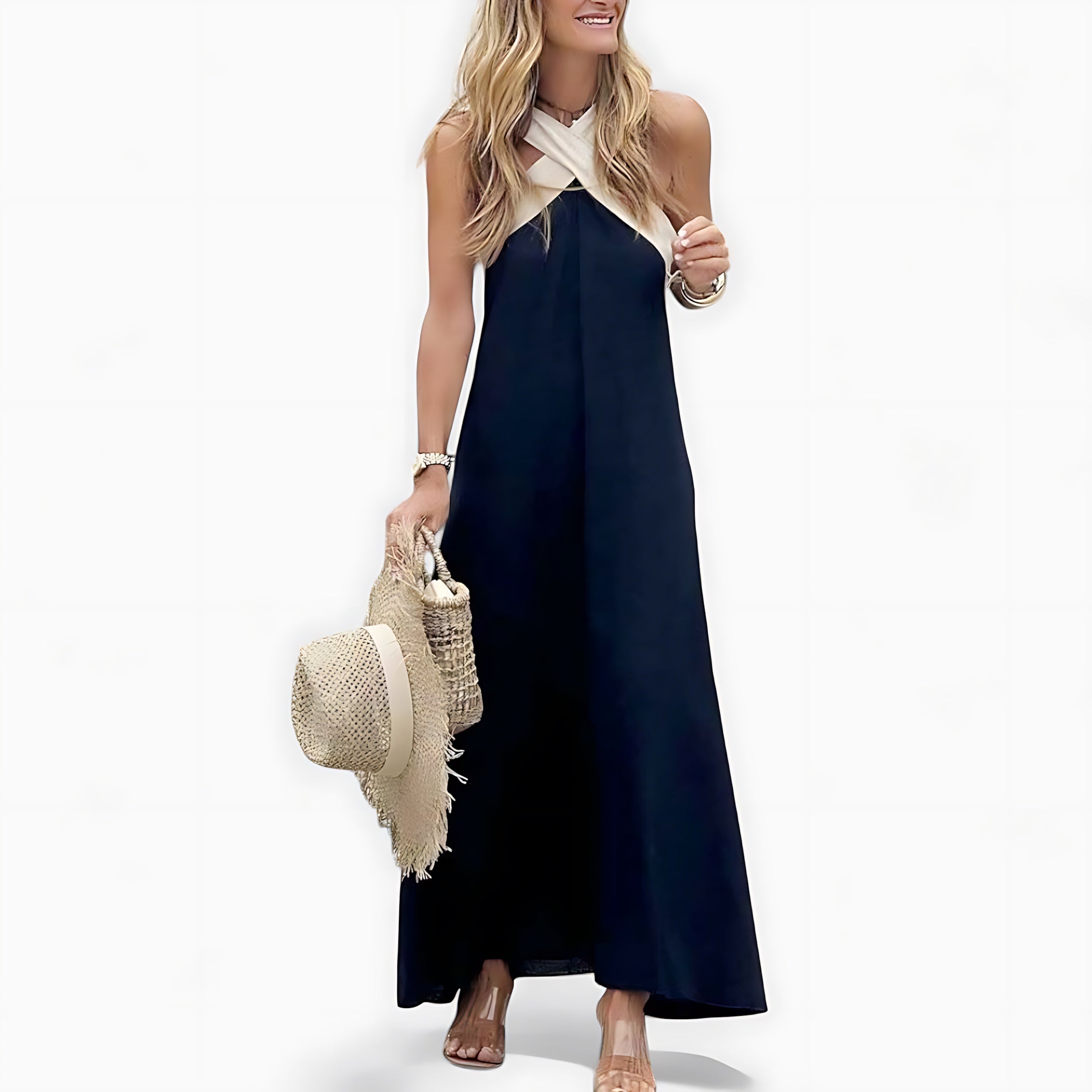 Ophelia – Cross Halter Neck Flowy Maxi Dress