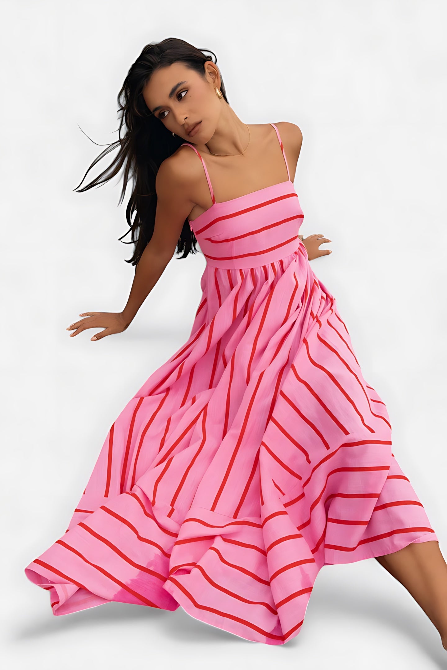 Rebecca – Striped Square Neck Summer Maxi Dress