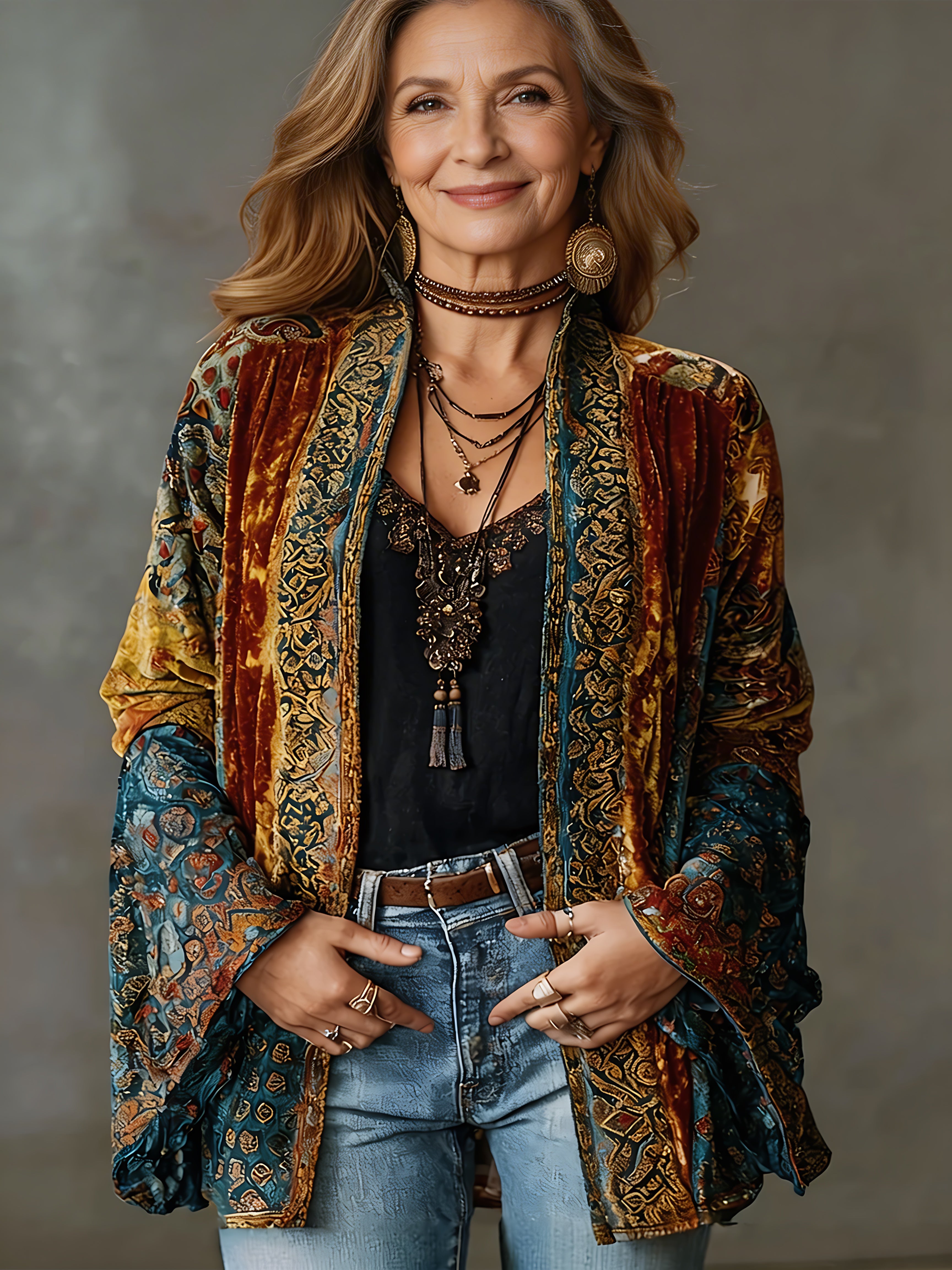Rose – Boho Print Longline Kimono Jacket