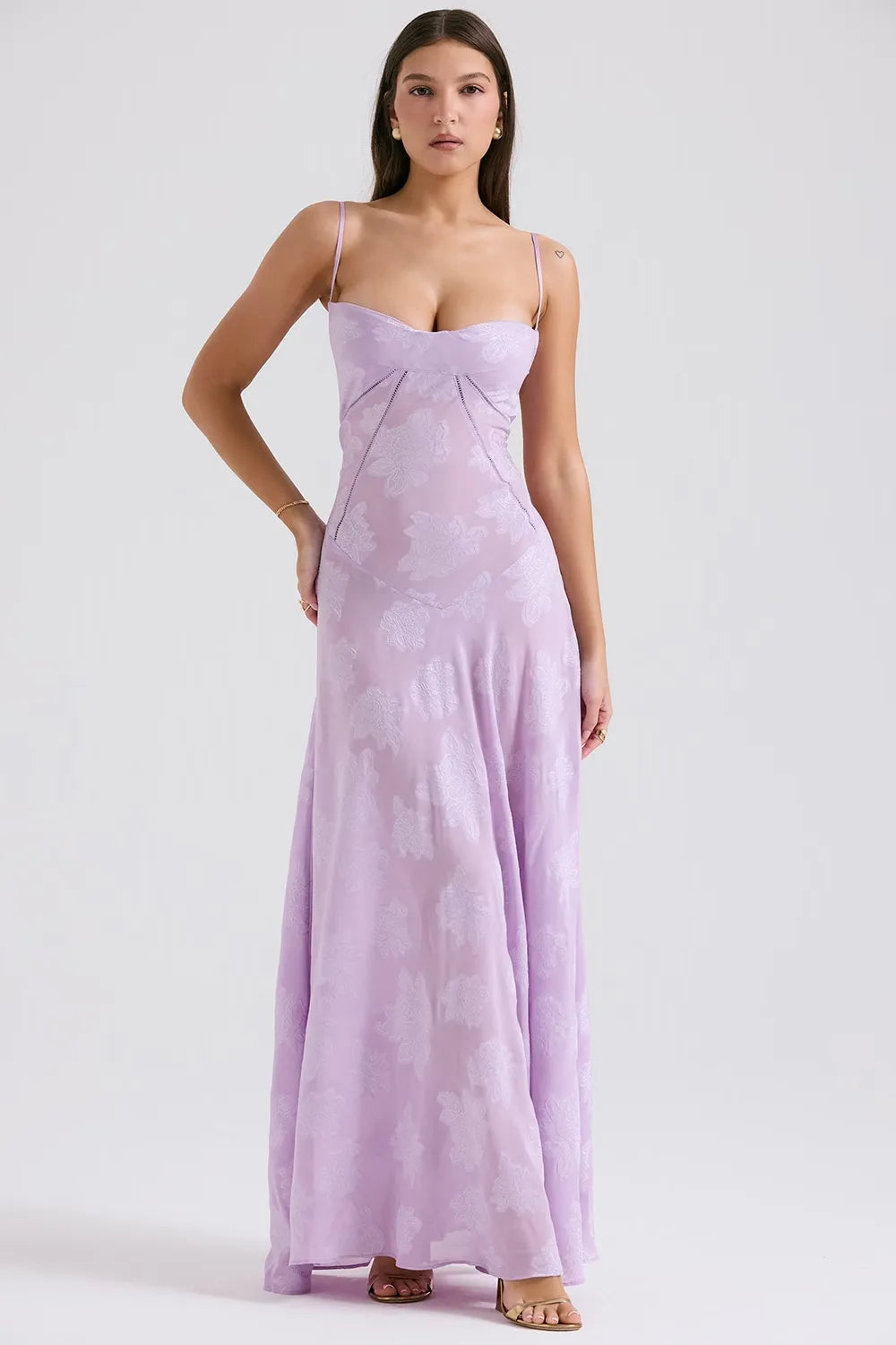 Sloane – Floral Lace Bustier Evening Maxi Dress