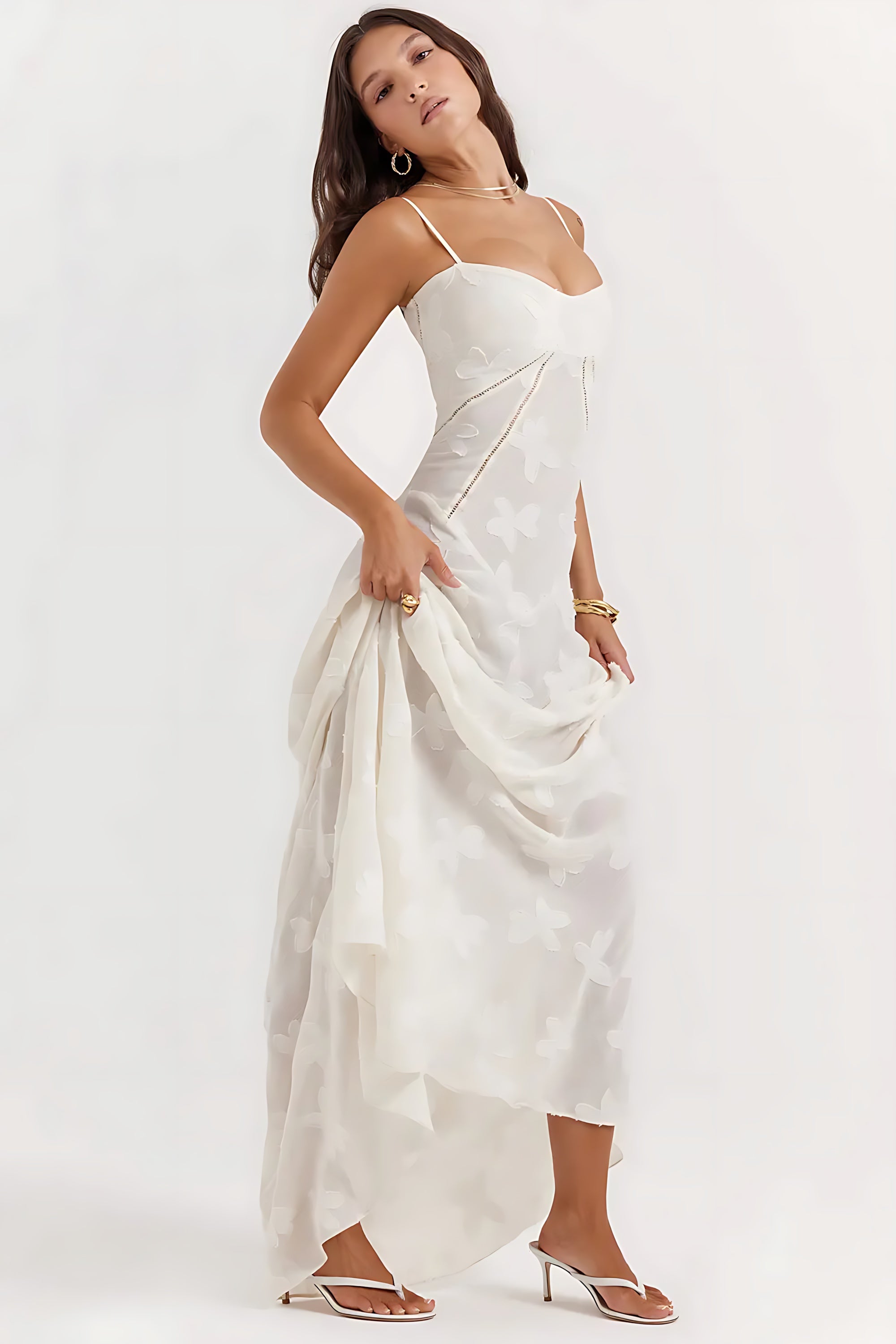 Sloane – Floral Lace Bustier Evening Maxi Dress