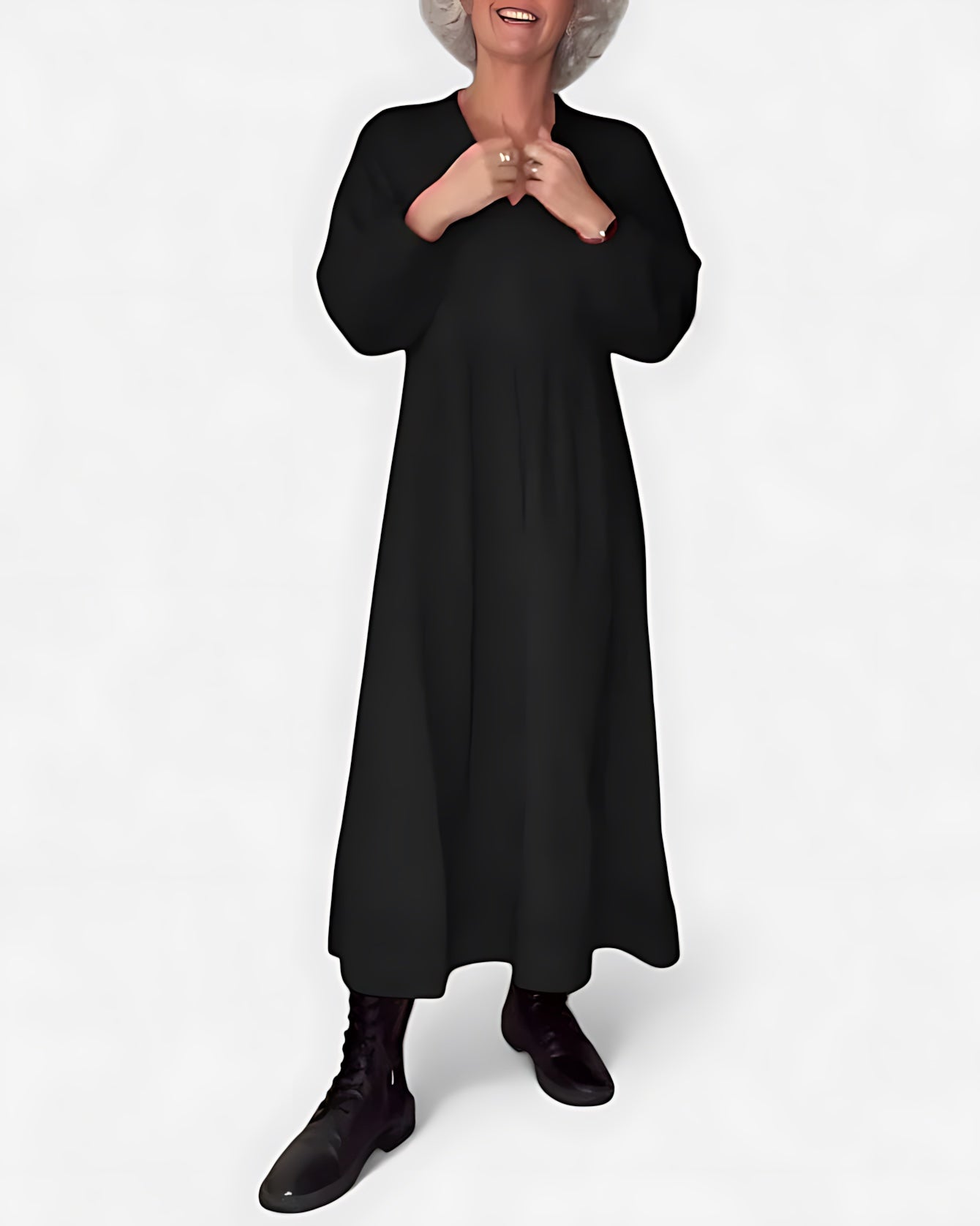 Valerie – V Neck Long Sleeve A-Line Maxi Dress