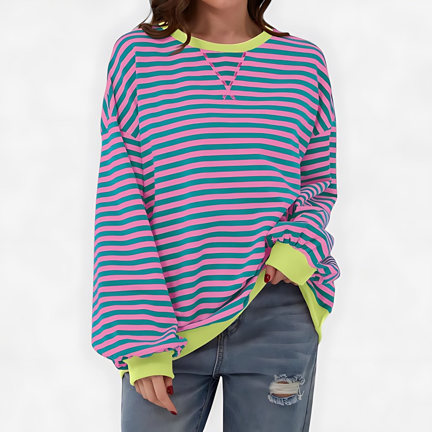 Violet – Striped Crew Neck Oversized Sweater